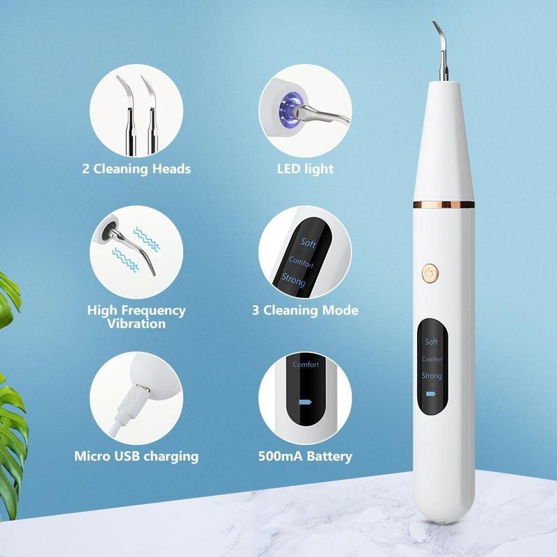 Portable Electric Tooth Cleaner, 1 Box Rechargeable Teeth Polisher with LED Light & Tooth Tools & Replacement Heads, Dental Oral Irrigator