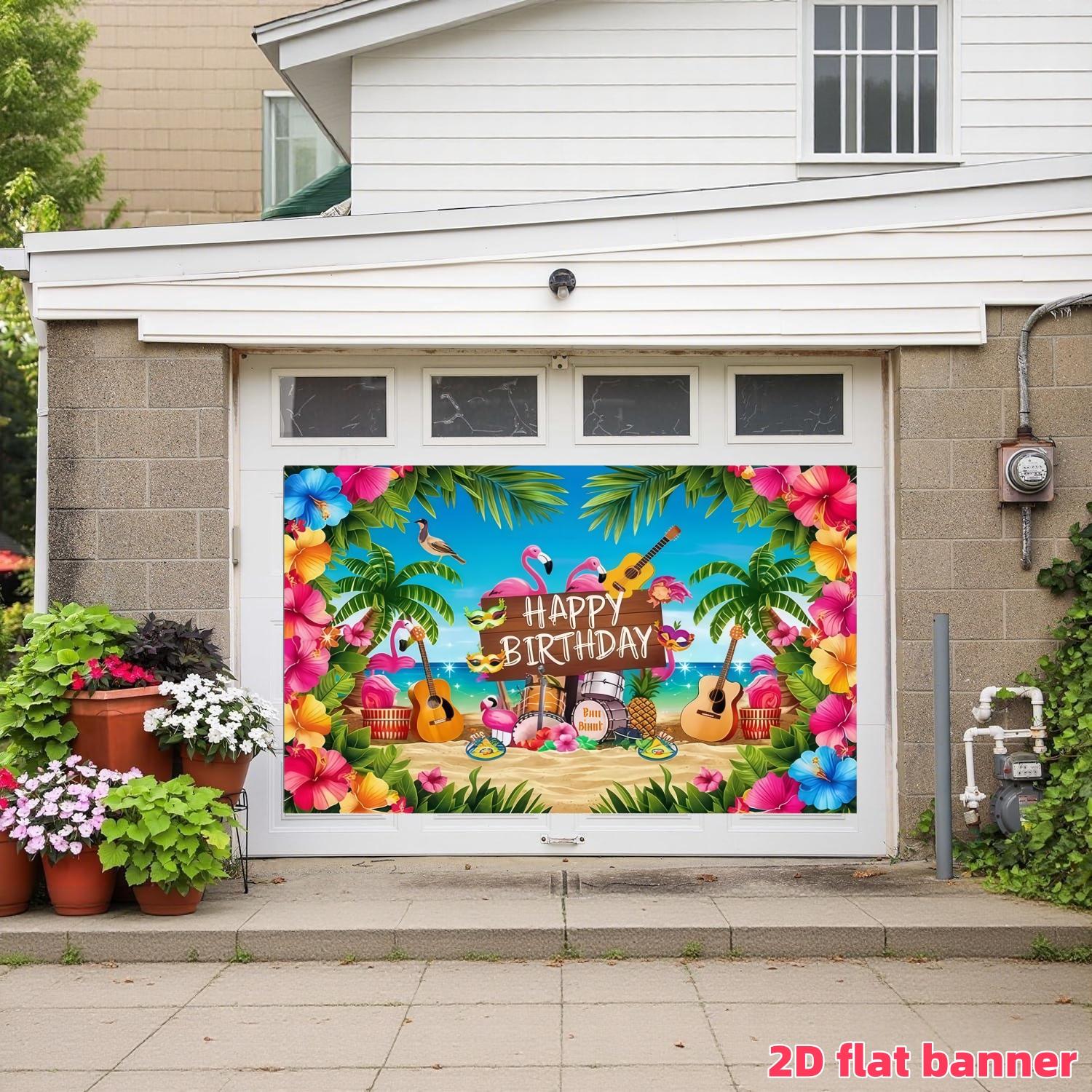 2D flat party banner, Hawaiian birthday background fabric, polyester material, tropical Hawaiian party decoration, suitable for indoor/outdoor Hawaiian parties, birthdays, weddings, summer decoration, birthday party decoration, stage and room decoration