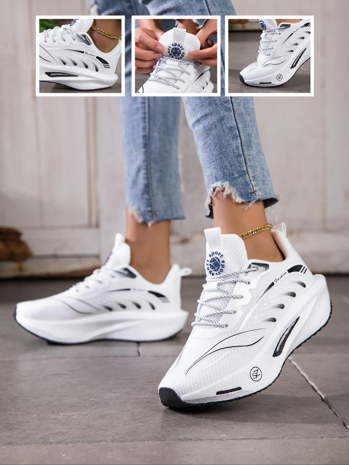 Women's Large Size Carbon Plate Lightweight Outdoor Running Shoes, Casual Ombre Design, Breathable Textile Upper, All Season Wear