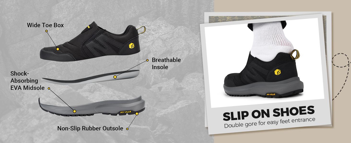 FitVille Men's Wide Trails Hiking Shoes for Men, Slip on Walking Shoes Trekking Hiking Sneakers with Arch Support FitVille Men's Wide Trails Hiking Shoes for Men, Slip on Walking Shoes Trekking Hiking Sneakers with Arch Support