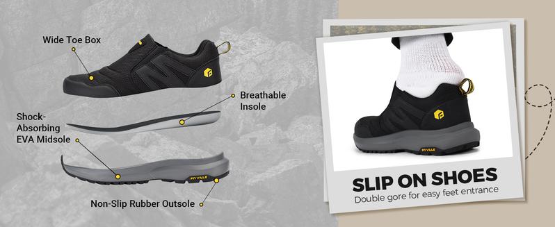 FitVille Men's Wide Trails Hiking Shoes for Men, Slip on Walking Shoes Trekking Hiking Sneakers with Arch Support