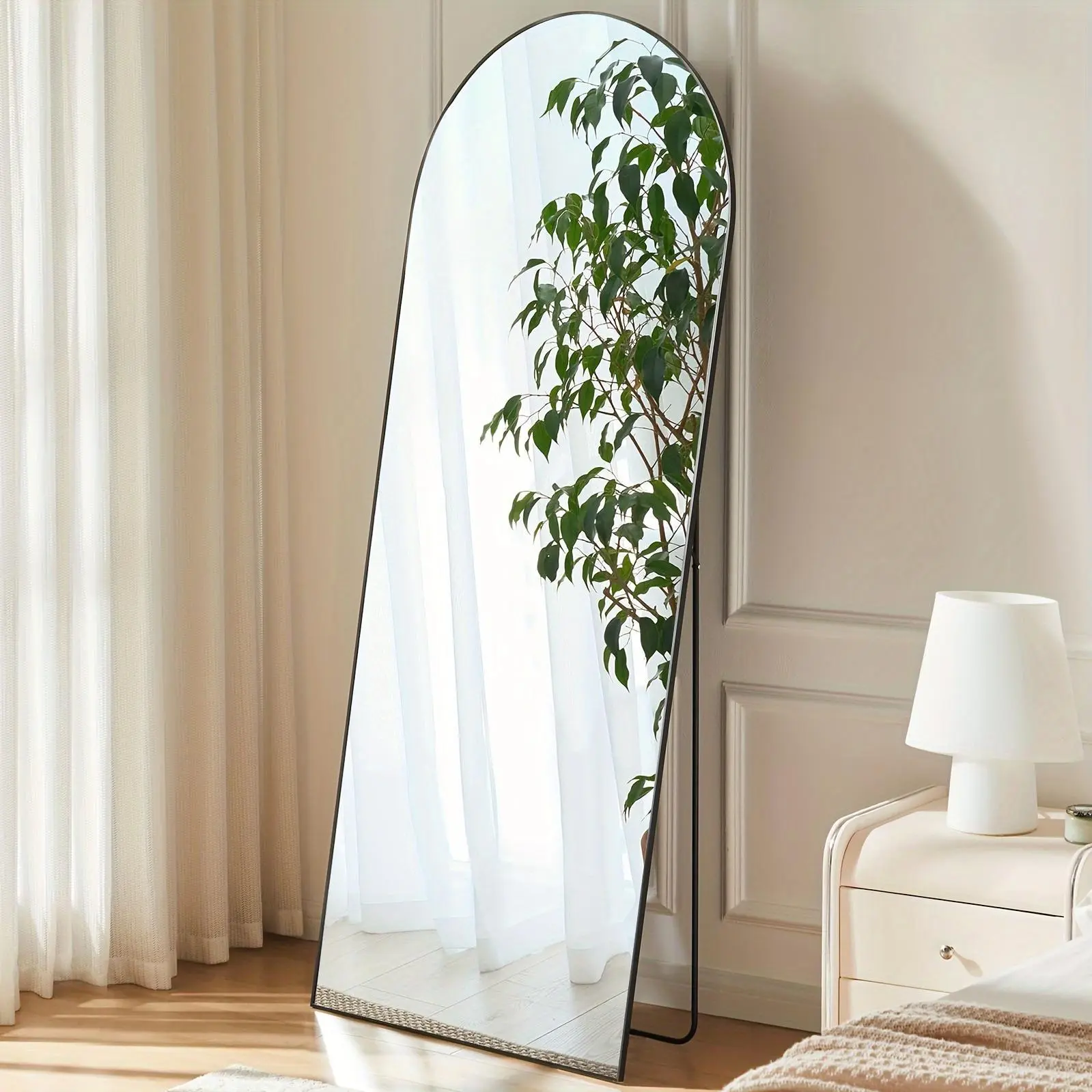 Arched Full Length 64" X 21"/ 59"x16"Mirror With Stand, Floor Mirror With Aluminum Alloy Frame For Bedroom, Standing Full Body Mirror With Shatter-Proof Nano Glass For Wall, Living Room, Cloakroom