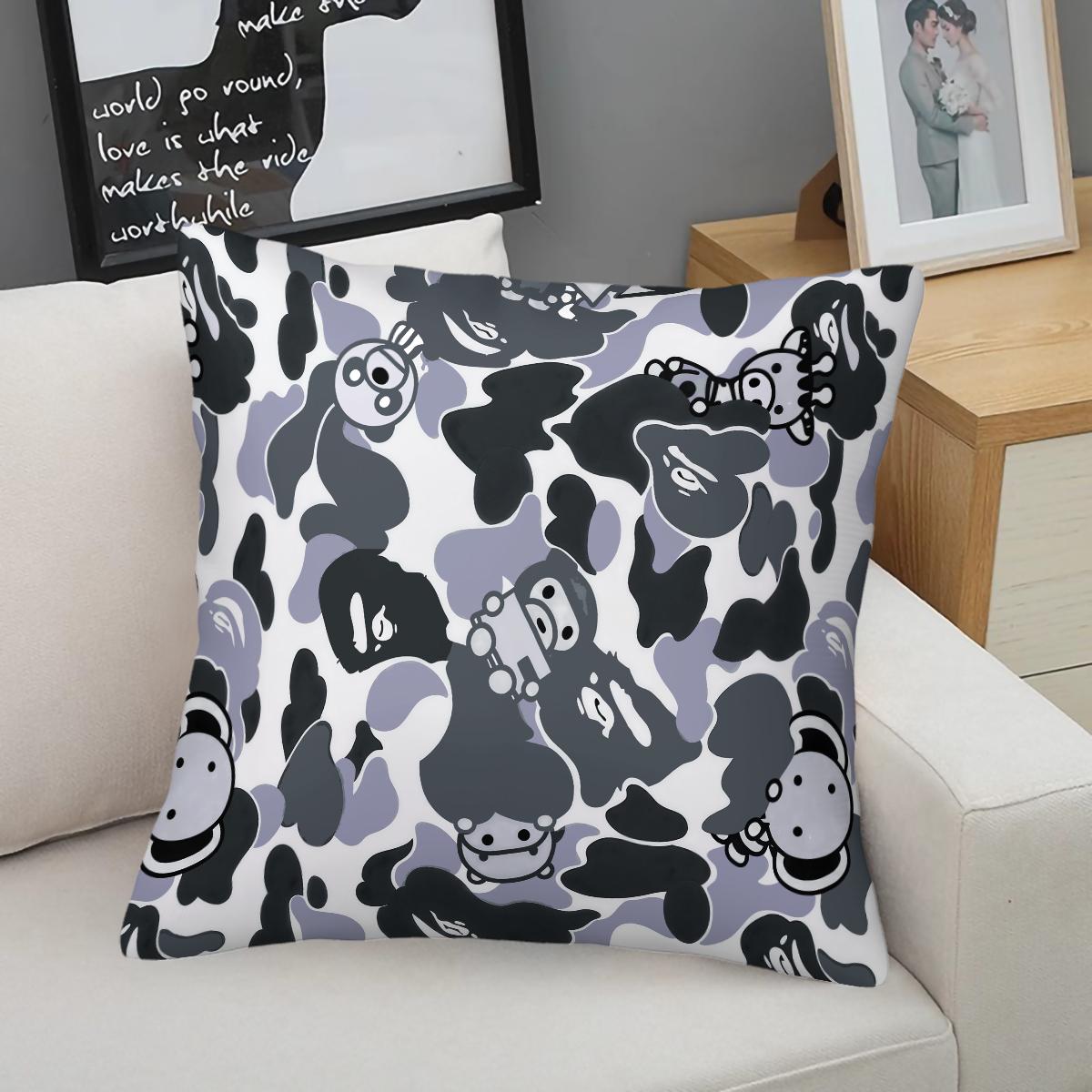 Cartoon Camouflage Anime Style Throw Pillow with Insert, Youthful Personalized Decorative Pillow for Sofa, Bay Window, Gaming Room, Studio, Housewarming Christmas Birthday Gift for Trendy Toy Lovers