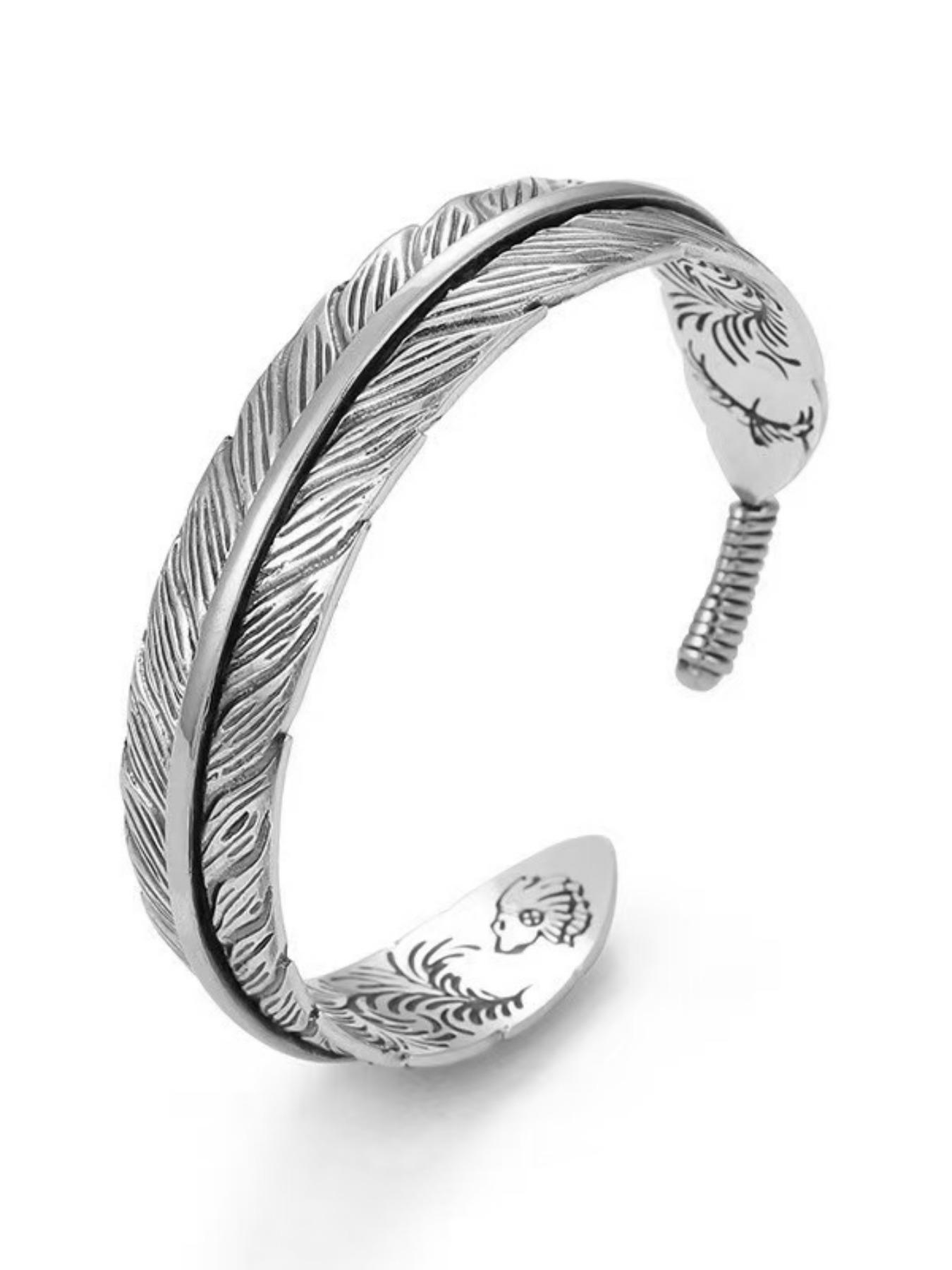 Feather Bracelet Open Men's Fashion Unique Versatile Retro Wristband, Stylish Accessory for Everyday Wear, Trendy Jewelry Gift Idea