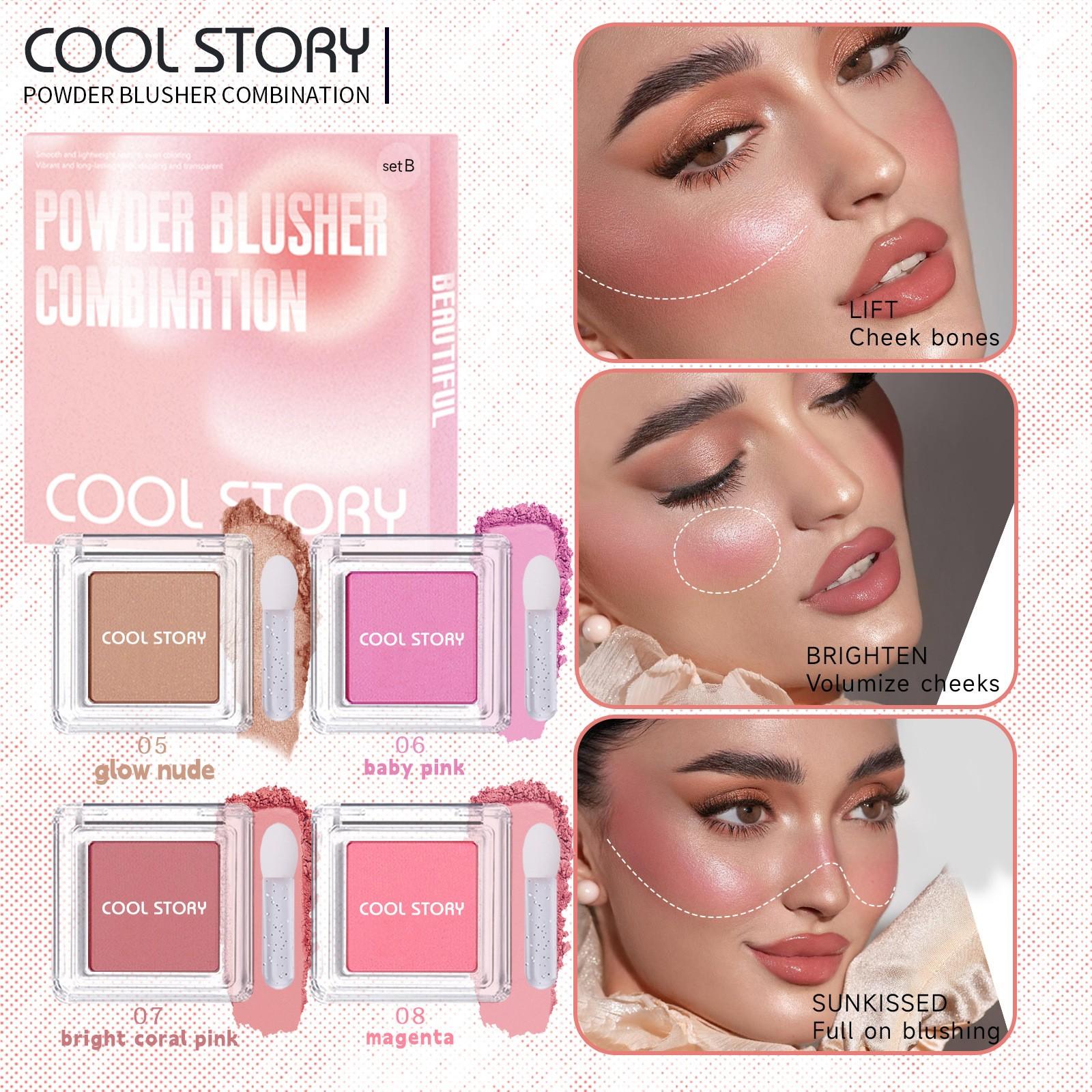 4-Color Blush Makeup Palette Set, Long-Lasting Matte & Shimmer Blushes, Smooth Texture, Lightweight Buildable Powder, Travel-Friendly