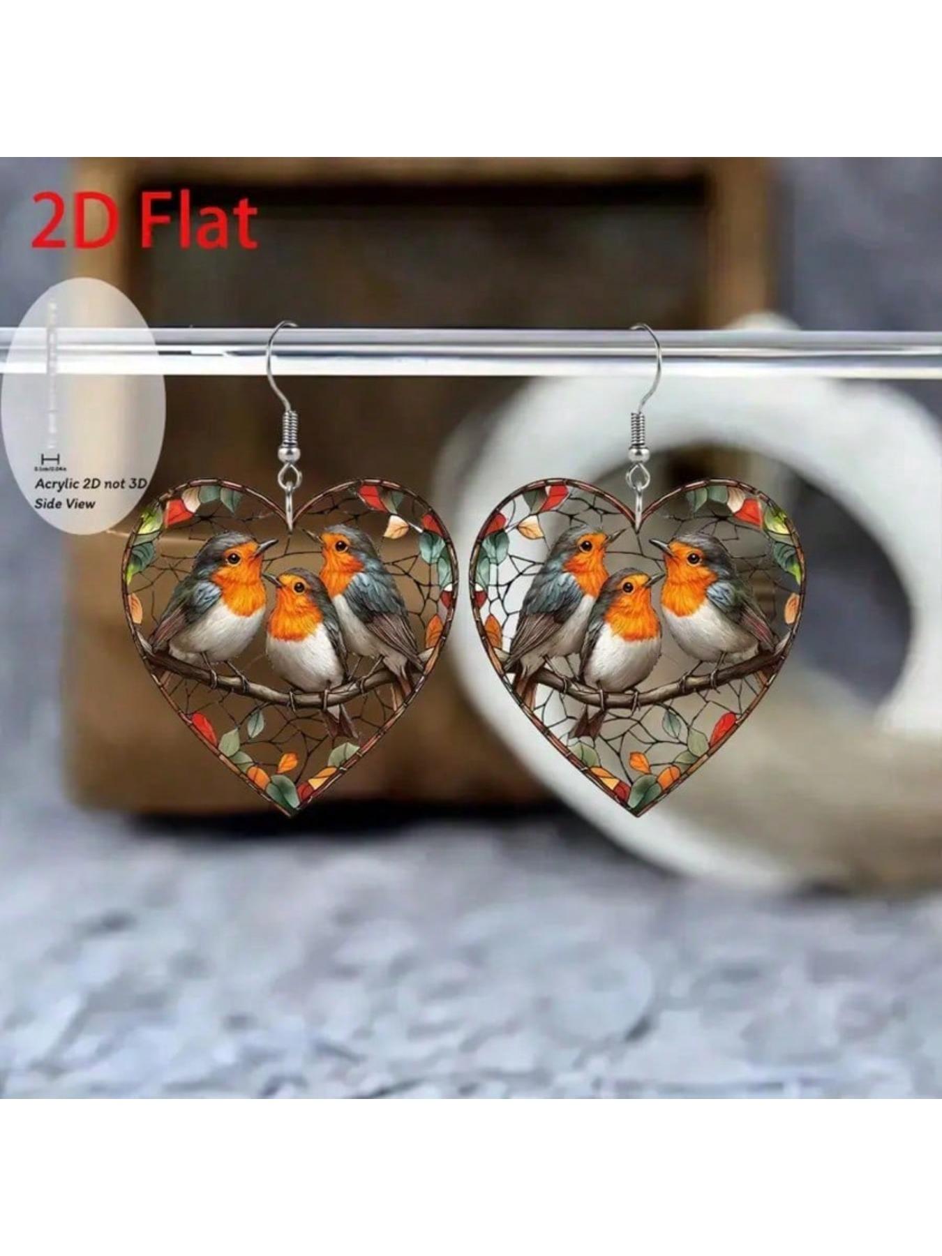 Bohemian branch bird acrylic earrings -3 colorful bird heart pendant earrings, lightweight daily jewelry gifts (birthdays, holidays) for female friends and family, birthday gifts, party accessories, minimalist style, elegant design,