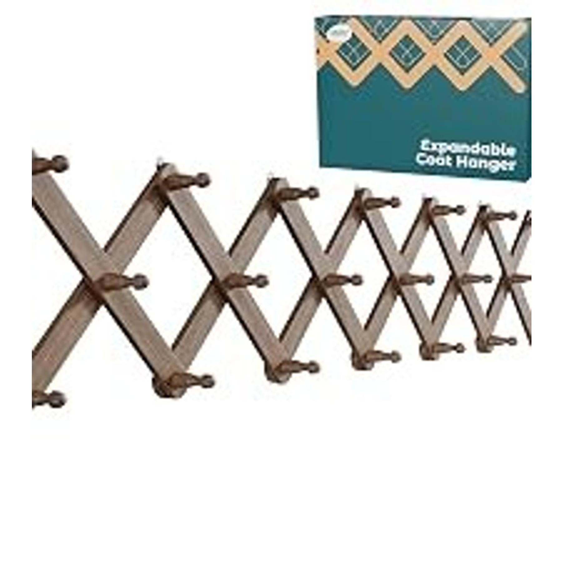 Wood Accordion Wall Hanger, Expandable Coat Rack Wall Mount with 14 Pegs, Expanding Hat Rack for Wall White