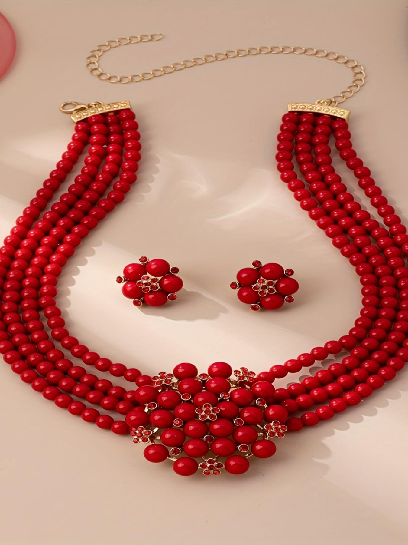 3-Piece Luxury Vintage French Style Multi-Layer Imitation Pearl Necklace Earrings Set, Perfect for Women's Evening Weddings Parties