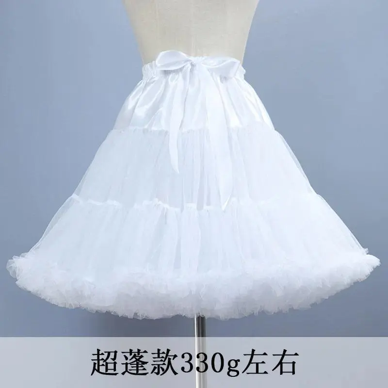 Women Lolita Cosplay Petticoat A-Line Puffy Tutu Skirt Layered Tulle Ballet Dance Pettiskirts Big Bowknot Underskirt Adult Tutu