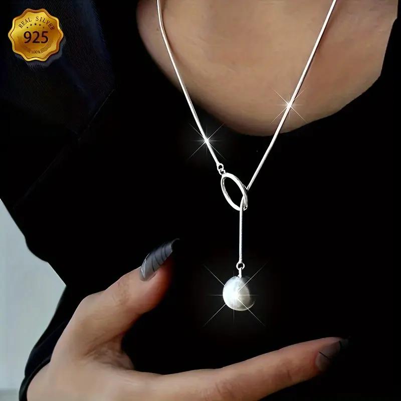 925 Sterling Silver Fashionable Round Ball Necklace with Textured Spherical Pendant, Bayonet Clasp, Retro Luxury Accessory for All Seasons sofia the first necklace chain necklace men dl mya necklace myah necklace day collars for women myah lh necklace