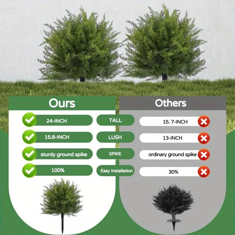 24-Inch Artificial Cedar Ball Tree with Stakes, UV-Resistant Fake Bushes, Indoor Outdoor Decor, Christmas Decoration, Garden Accent