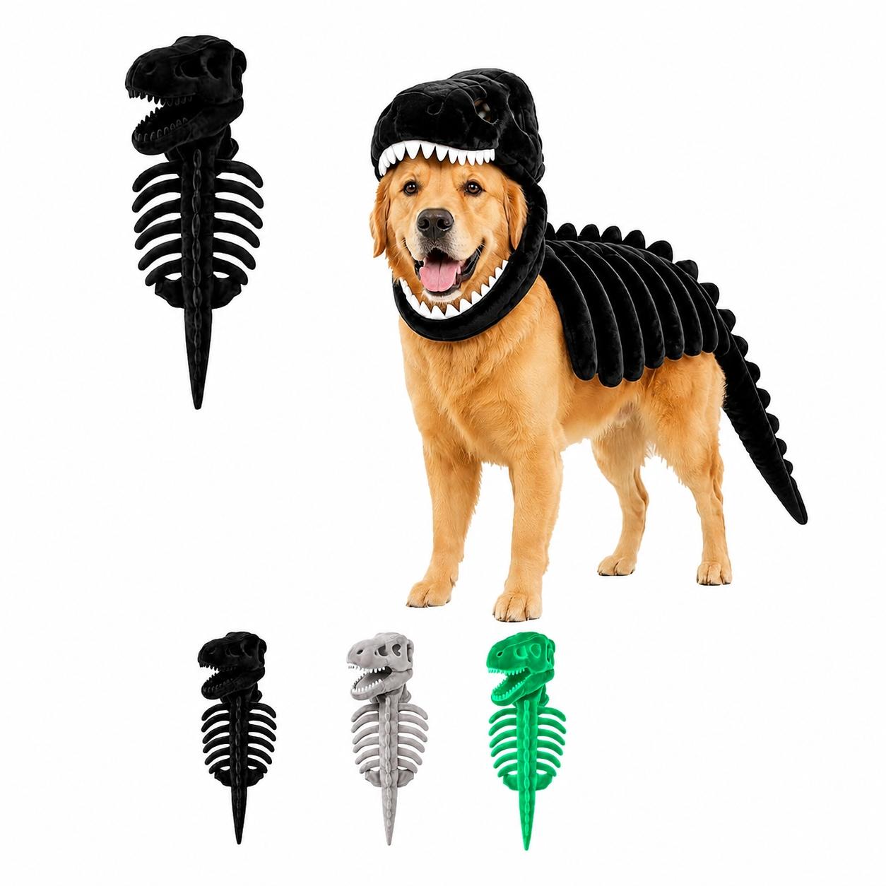 Pet Halloween Dog Costume with Dinosaur Skeleton, Realistic 3D Dinosaur Bone, Plush Pet Hat Costume, Large Dog Role Play Dress, Puppy Costume