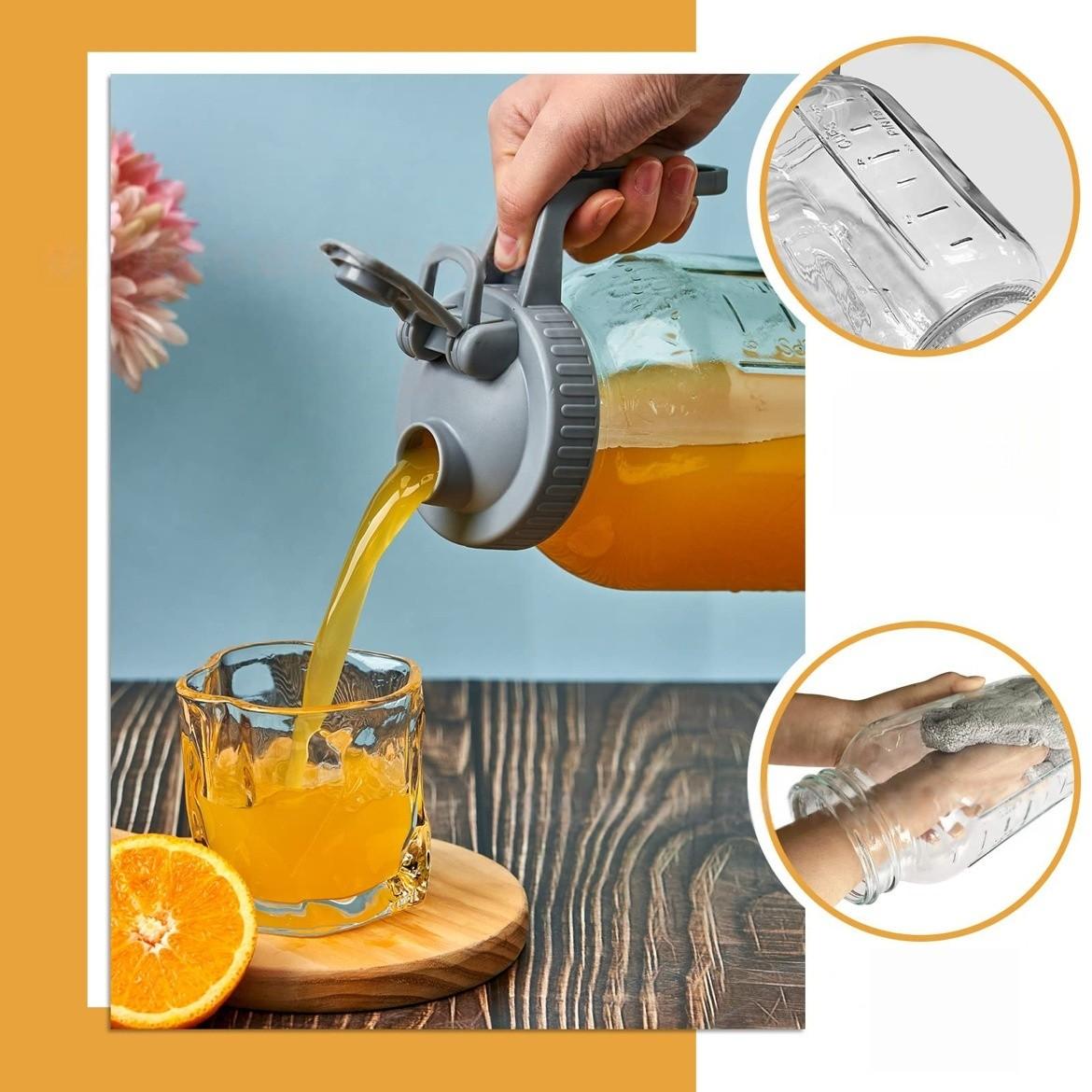 Bestseller 3PCS 64oz Glass Water Pitcher with Flip Top Lid and Handle Leakproof Wide Mouth Mason Jar Style Beverage Container with Scale for Cold Water Ice Water Cold Brew Iced Coffee Tea Juice Milk Homemade Drinks for Home Kitchen Fridge Office Picnic