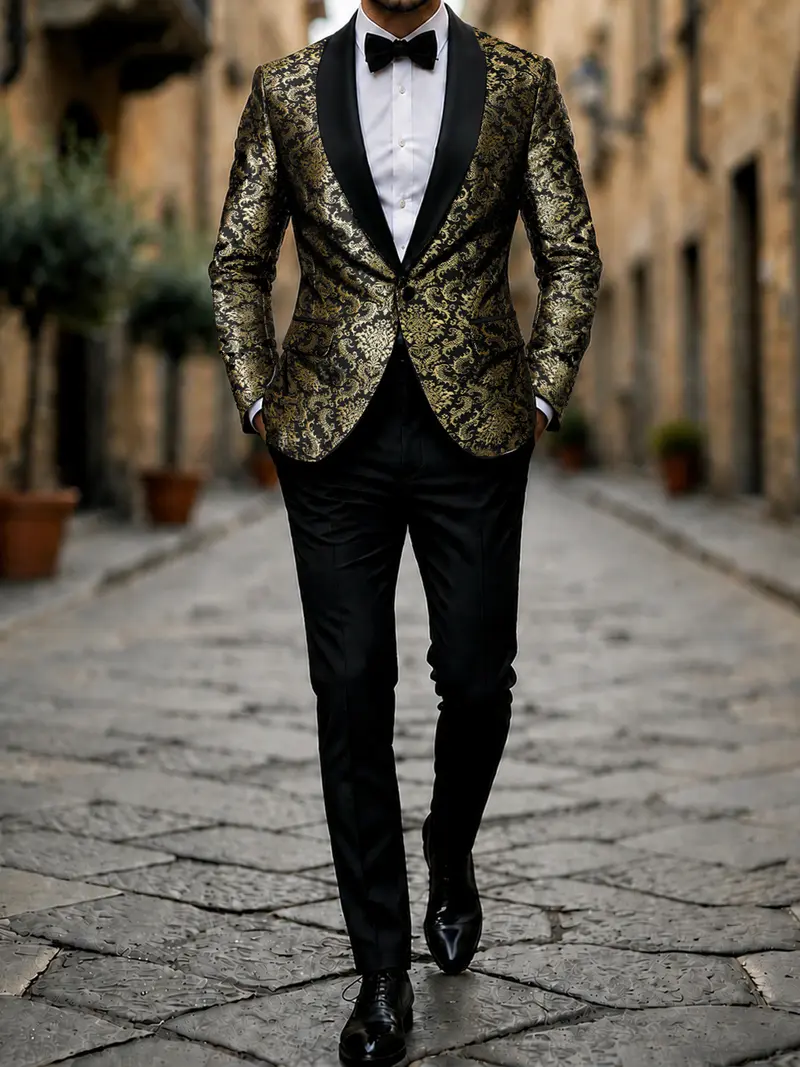 dress code black and gold men outfits for Zipper Closure