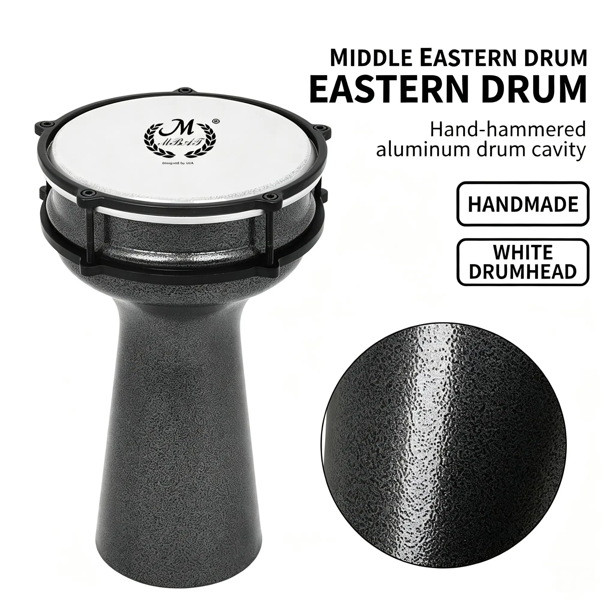Professional 8 Inch Turkish Darbuka Arabic Drum, Hand Hammered Aluminum Body, Metal Frame, Clear High Pitch, Ideal for Beginners, Music Lessons, Travel, Outdoor Play