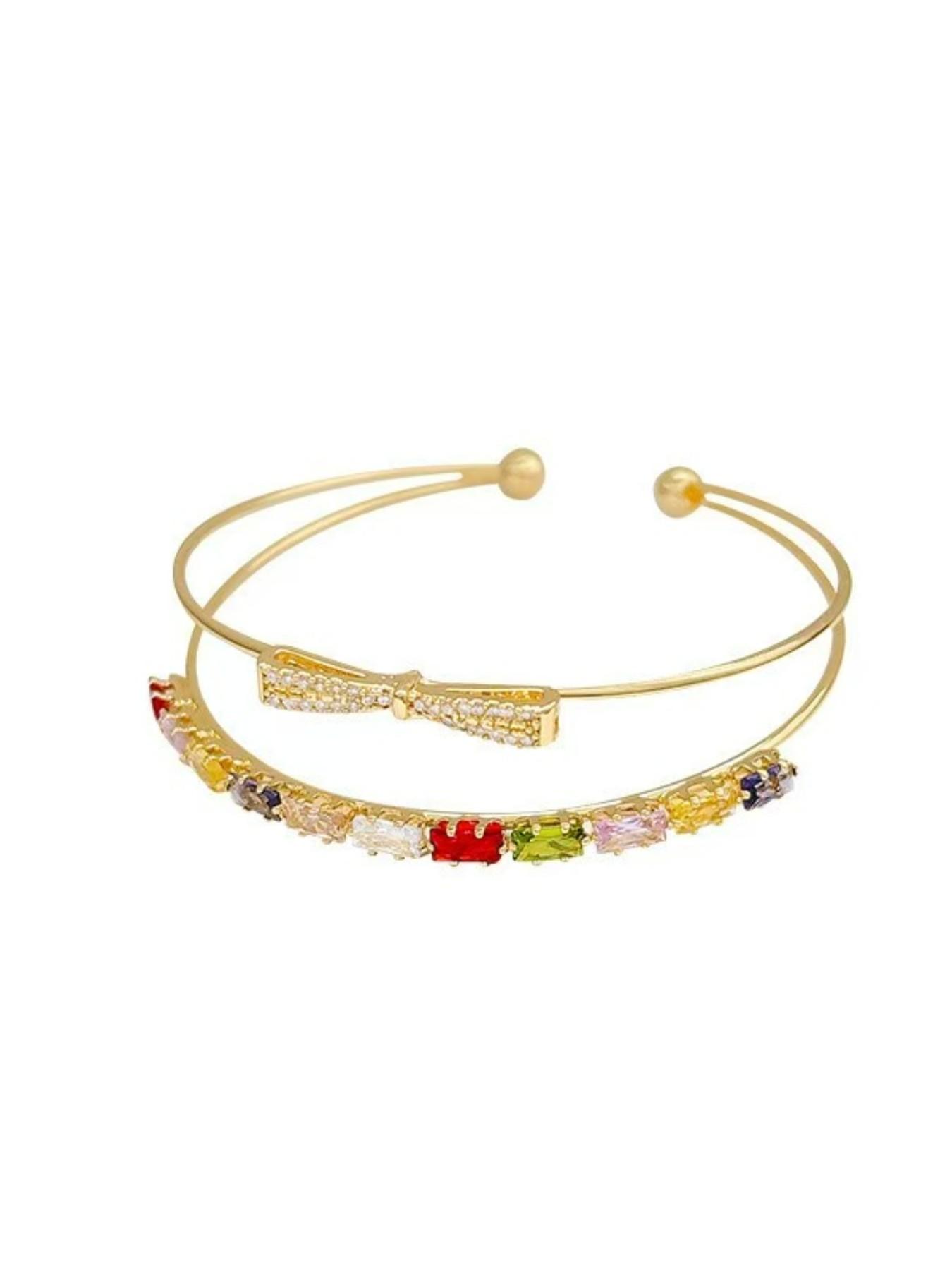 Exquisite Zirconia Bow Bangle, Versatile Stackable Bracelet, Unique Design Gemstone Jewelry, Gift for Girlfriend