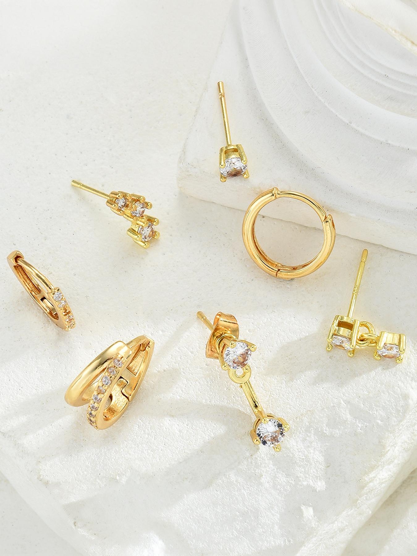 7 Pieces - 18K Real Gold Plated Brass, Stylish and Elegant Earrings, Premium Versatile Jewelry Set for Women #Jewelry & Accessories/Brass/Fade-Resistant/Hypoallergenic/Couples/Festivals/Parties/Ideal Gift