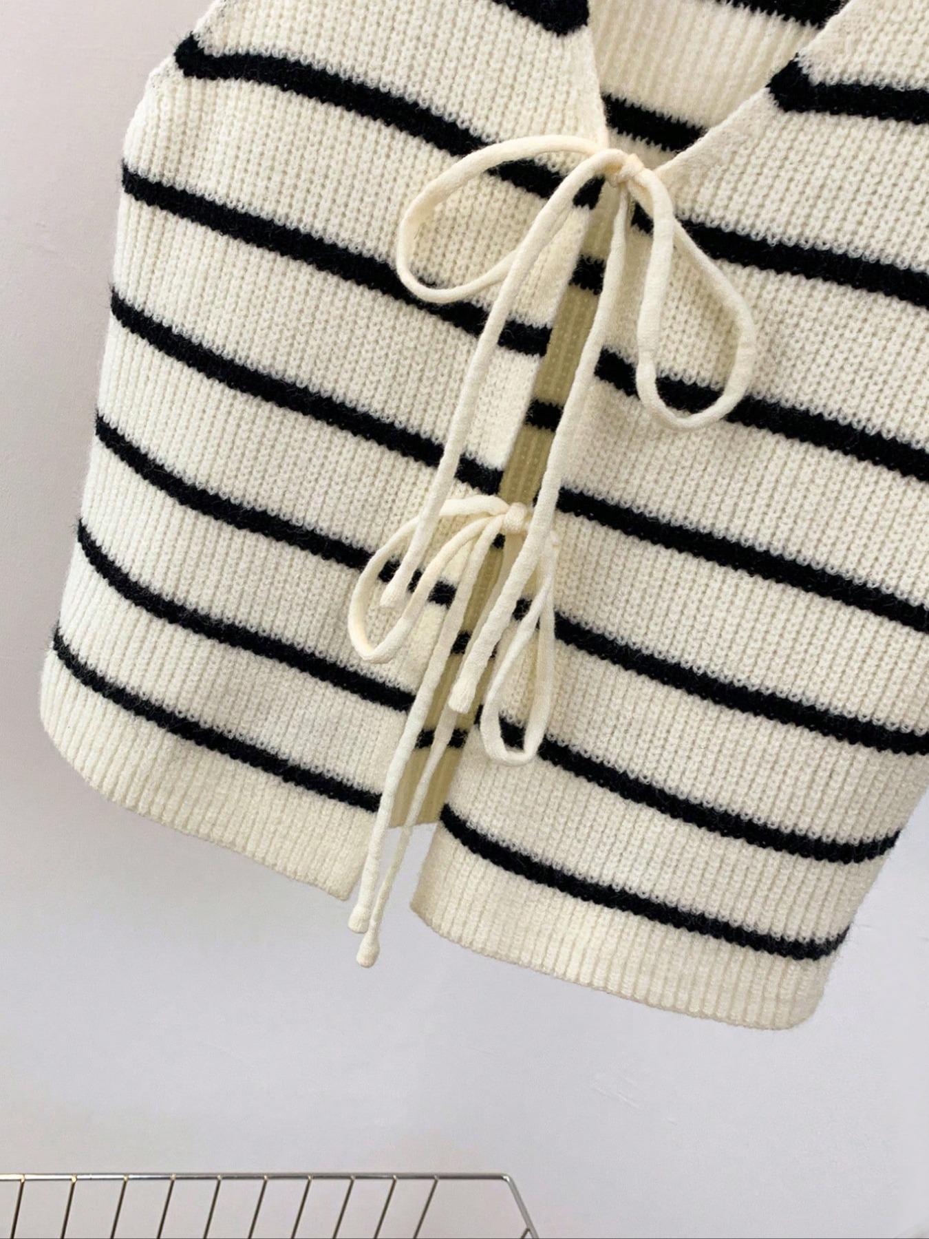 Women's Spring Summer Striped Colorblock Knit Sweater, Casual Holiday Wear, Elegant Home Clothing, New Autumn Top, Ladies' Fashion, Fitted
