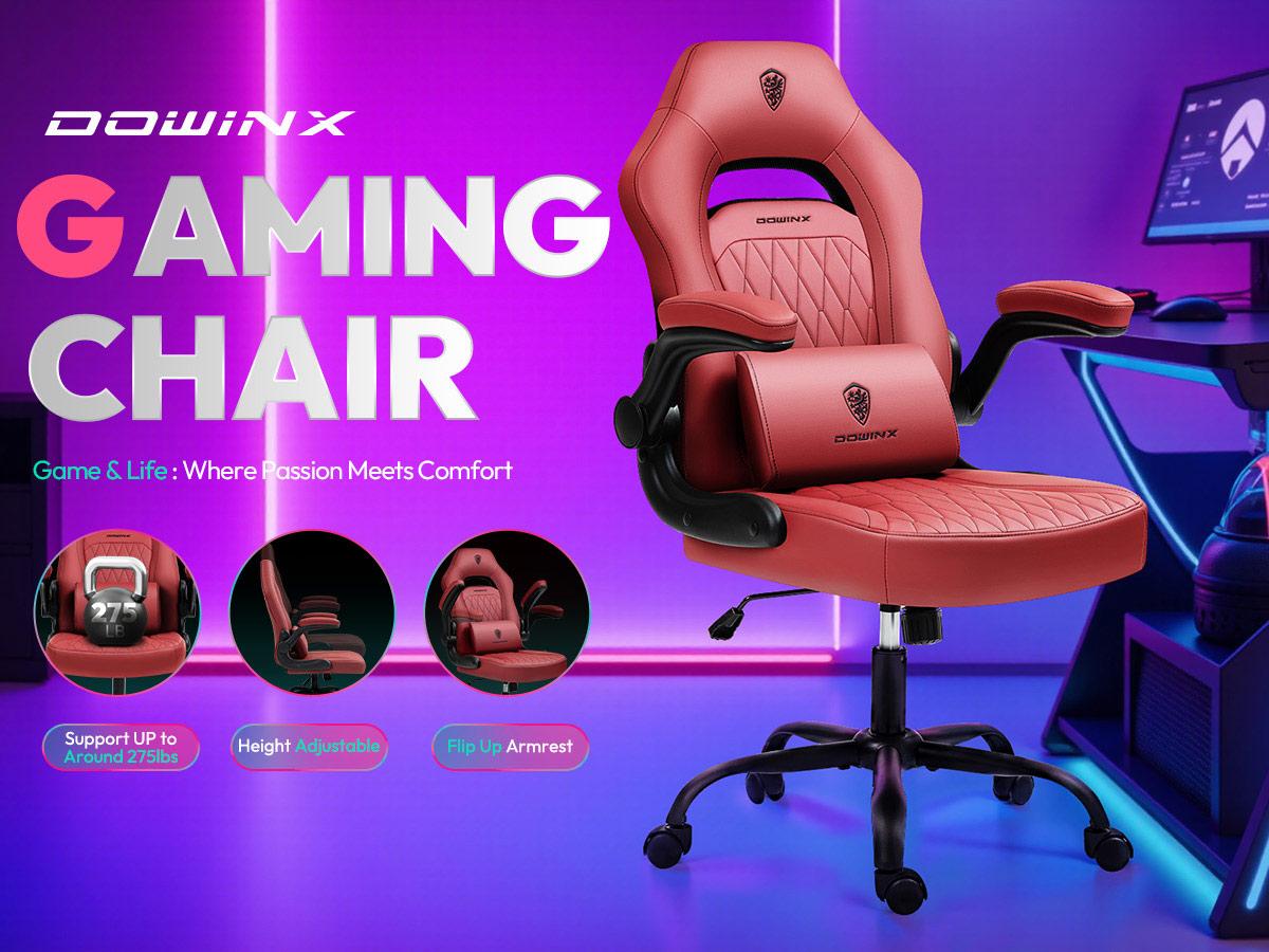 Dowinx Gaming Chair -  Ergonomic gaming chair with breathable PU leather and pocket spring cushion – featuring lumbar support and 360° swivel adjustability, delivering ultimate comfort for intense gaming sessions, available in multiple colors