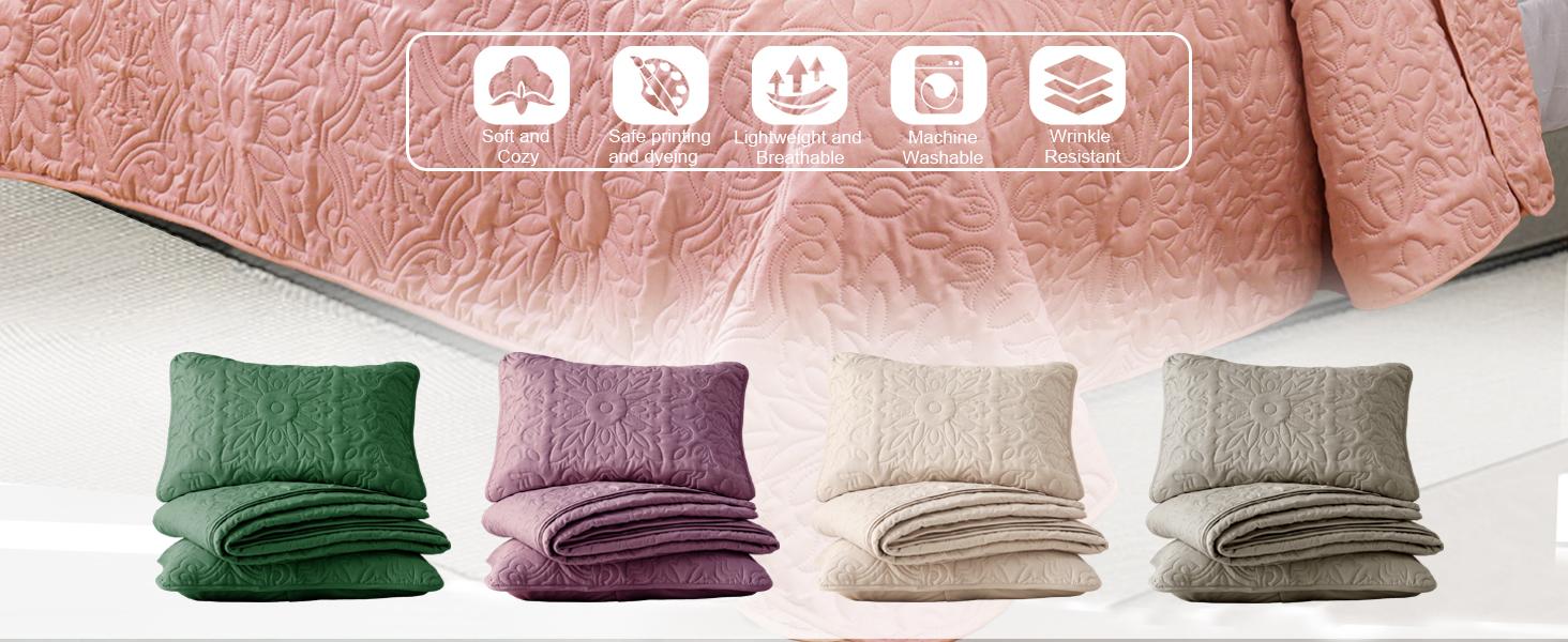 Whale Flotilla 3 Piece California King Size Quilt Set, Soft Embossed Bedding Set, Lightweight Bedspread Coverlet with Boho Vintage Pattern, Reversible Bed Cover for All Seasons soft microfiber luxury  bedding  set