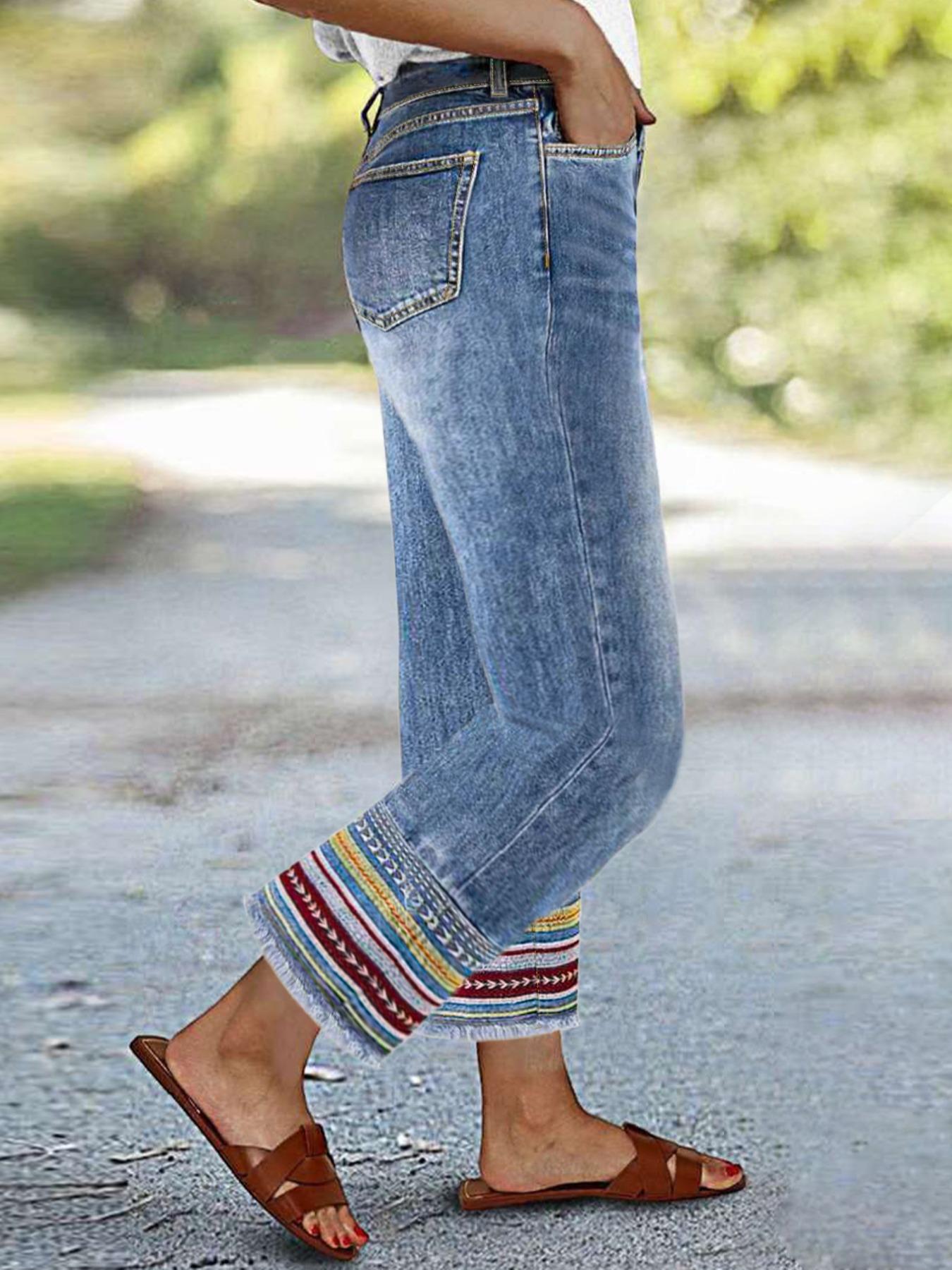 Women's Loose Fit Medium Wash Denim Jeans, Casual All-Season Wear, Plain Design, H-Type Silhouette, Perfect for Daily & Dates, Embroidery