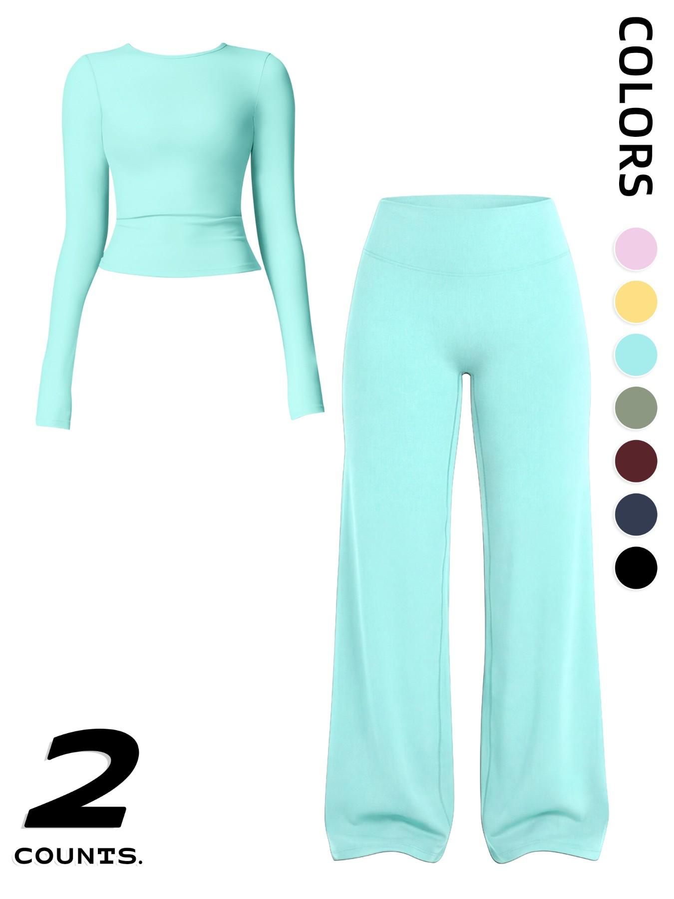 Women's Two-Piece Sporty, Long Sleeve Top & High-Waisted Pants, Breathable Yoga Gym Running Wear, Spring Fall Fitness Apparel, Activewear Fitness Outfit