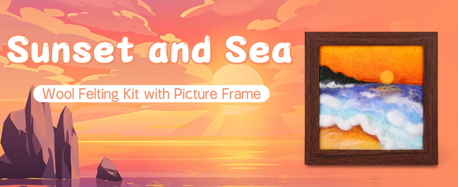Needle Felting Kits for Beginners, Needle Felt Painting Kit, Wool Felting Kit with Picture Frame, Foam Pad, Felt Cloth, and Instructions, Used for Home Decoration, Art Craft