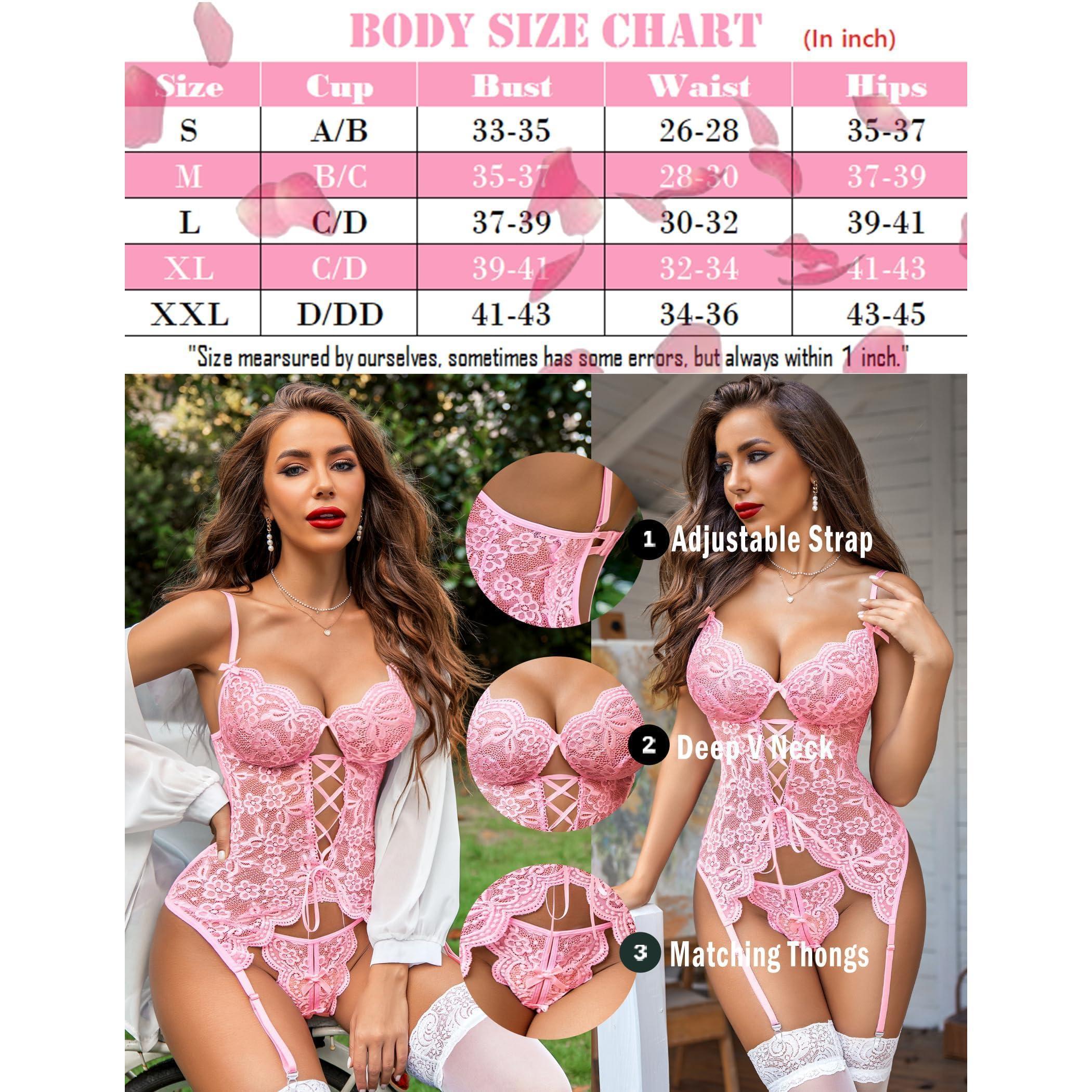 Avidlove Women Lingerie Lace Lingerie Sets with Garter Belts One Piece Bodysuit