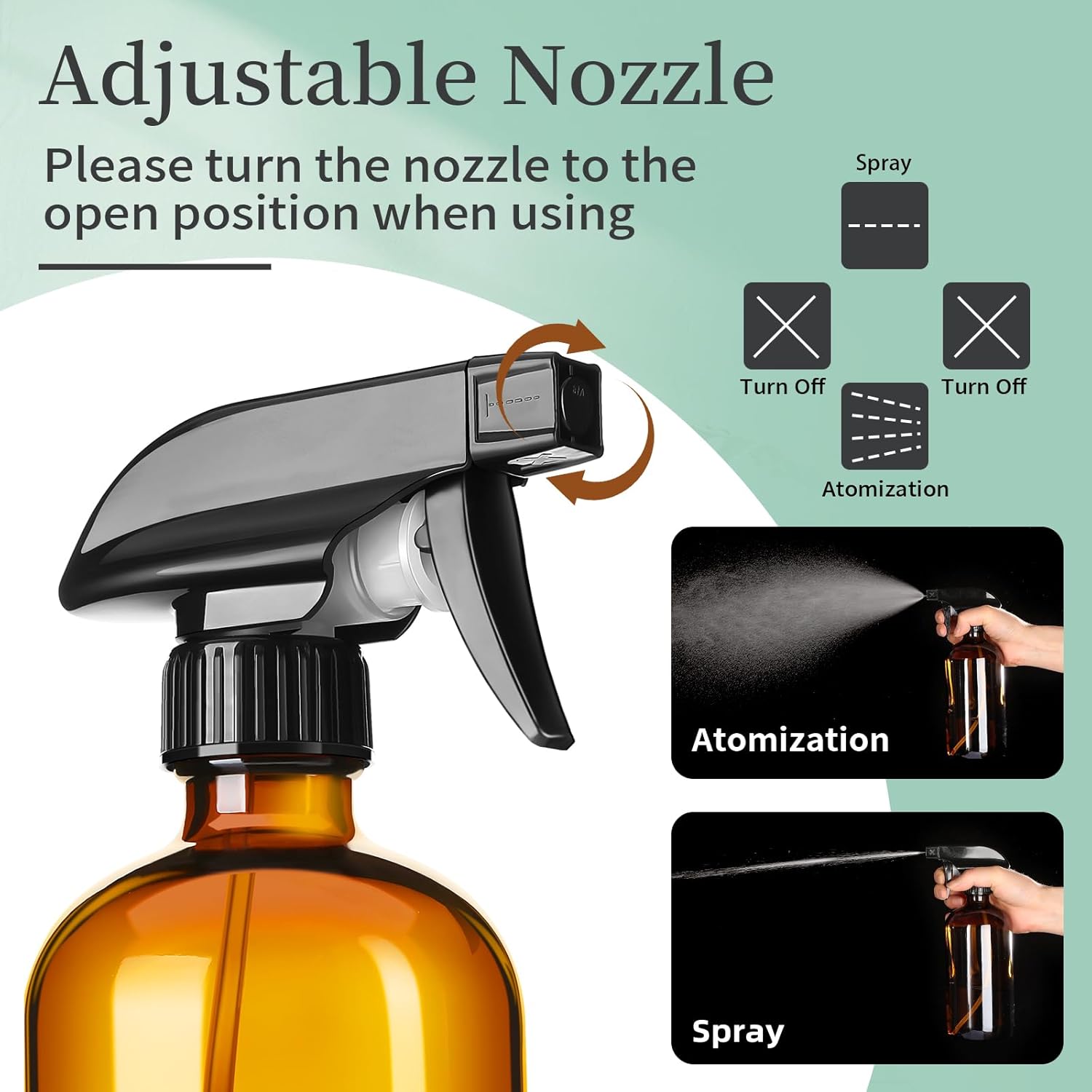 8oz  Glass  Bottles,3 Pack Glass  Bottles Refillable Empty Bottle with Adjustable Nozzle, Bottle for Essential Oils,Cleaning Solutions,Pets,Hair Mister,Gardening