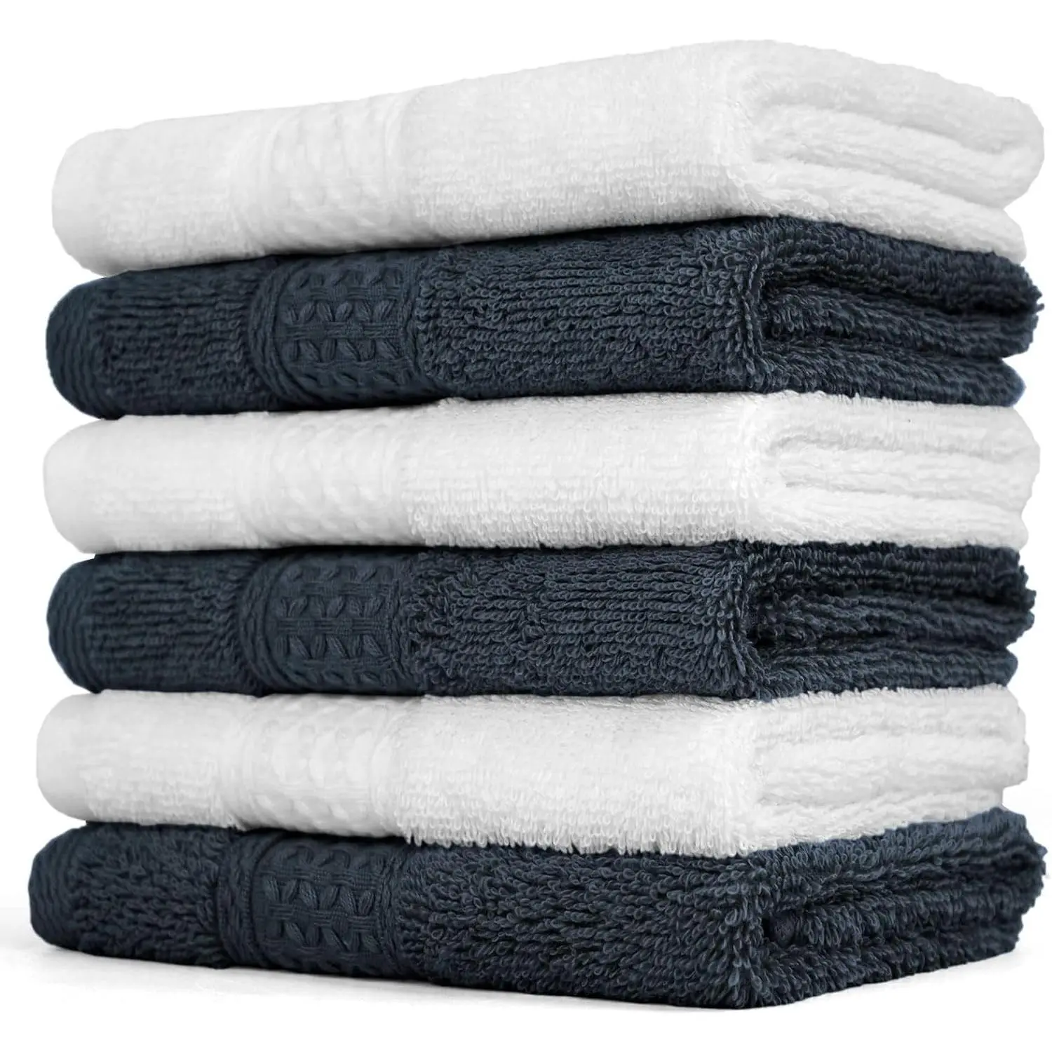 Extra Soft Wash Cloths Washcloths Set 6-Pack, 13 x 13 Inches |   Washcloths for Showering, Highly Absorbent Bathroom Facecloths (Dark Gray & White)