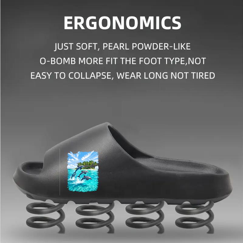 Dolphin Themed Slippers for Women Men Non Slip Summer Beach Sandals with Tropical Island Print Lightweight Comfortable Indoor Outdoor Shoes