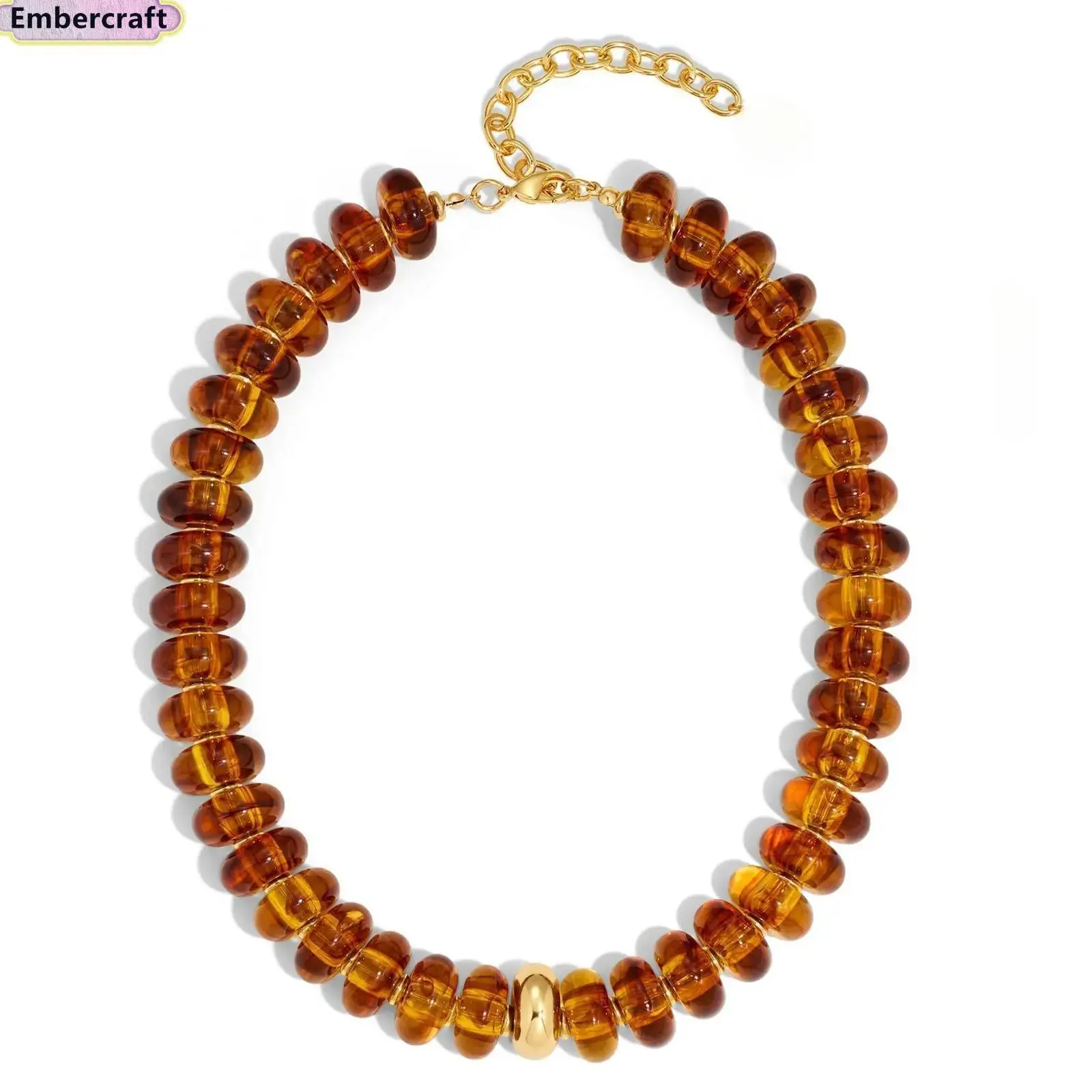 Women's Viral Aesthetic Amber Beaded Choker Necklace - Chunky Disc Beads, Gold Accent, Vintage Tortoiseshell-Inspired Statement Accessory, Adjustable Chain, Retro Fall Must-Have, Layering Piece for Date Night Outfits & Daily Wear, Accessories For Women, C