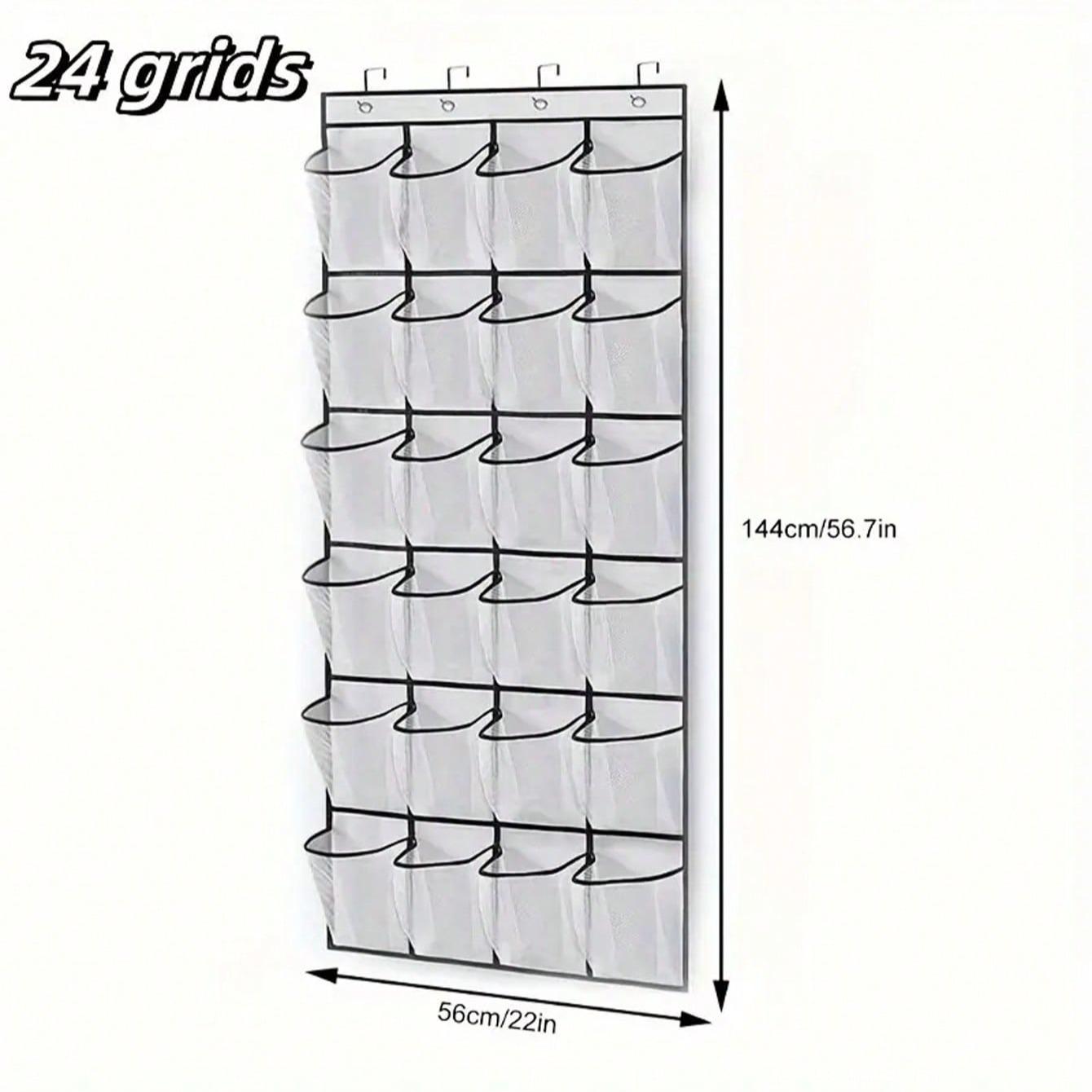Wall-Mounted Shoe Rack Organizer, 14/24 Grid Storage Shelf with Mesh Pockets, Transparent Hanging Door Box, Home Organization Essentials