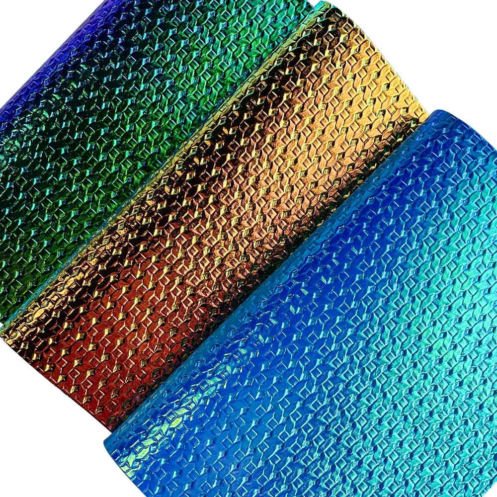 16 Rainbow Holographic PVC Fabric Backing, Rhombus Embossed Pattern, Laser Rainbow Vinyl for DIY Quilting, Bow Jewelry Making, Crafts, A4 Size, Pu Leather Material
