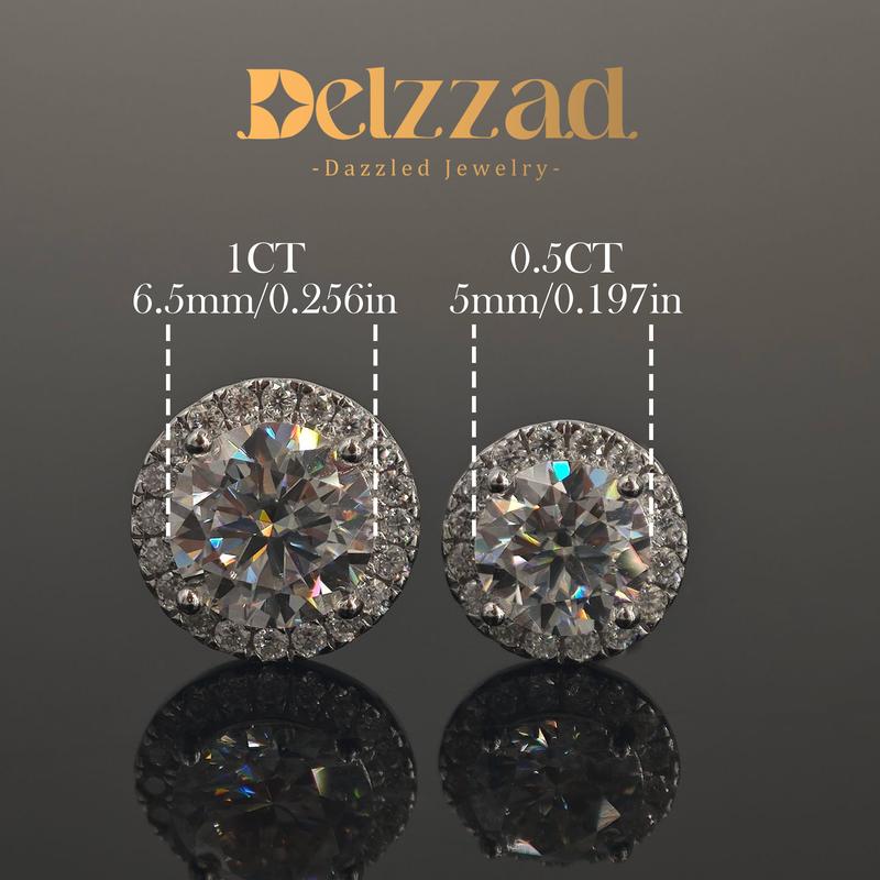 Delzzad 18k Gold-Plated Iced Out Halo Stud Earrings D Color VVS Synthetic Moissanite Stud Earrings Jewelry S925 Studs Perfect Birthday Mother’s Day Christmas Gift for Men Women Wedding Set