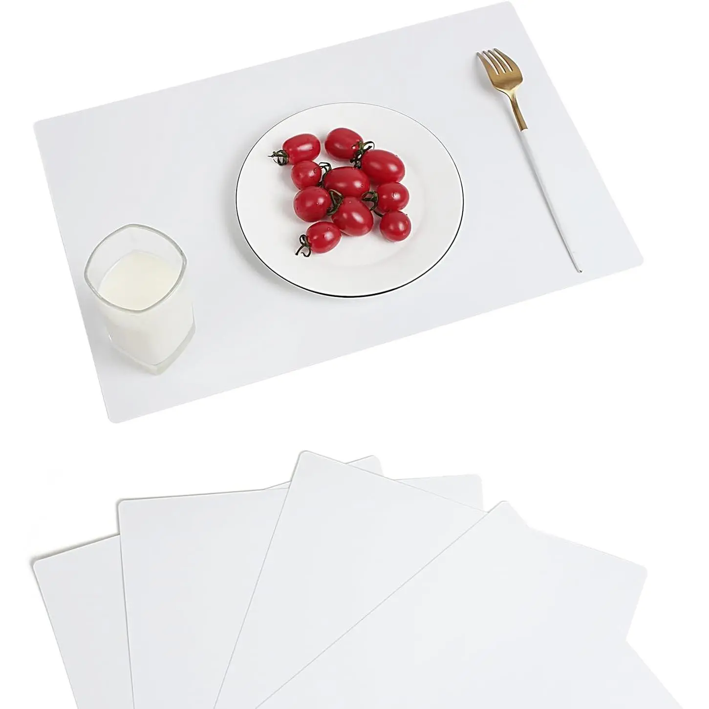 Plastic White Placemats Set of 4 Easy Clean Washable Kitchen Table Mats for Indoor Outdoor Heat Resistant Blank Placemat for Patio Table Rectangular Wipeable Waterproof Place mats