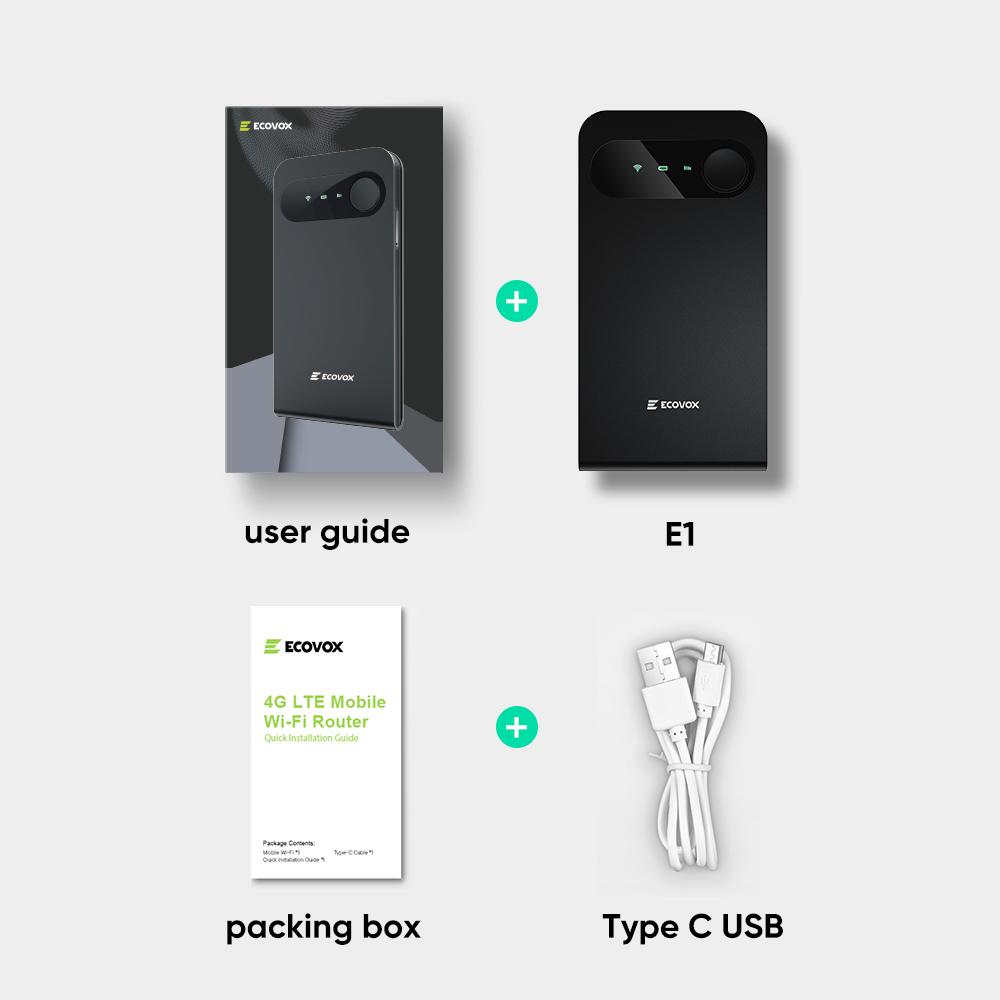 ECOVOX Wireless WiFi Hotspot, 4G LTE Pay-as-You-Go Portable Internet Device, No SIM Card/Contract, Auto Network Switching, 1-Port Single-Band, 9 Connectable Devices, Free 1GB Local Data for Campers, Outdoor Use