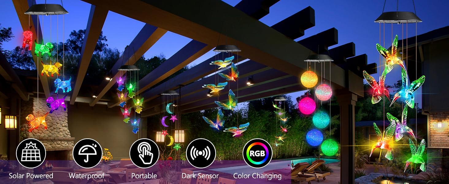 Garden & Indoor Hanging Decorative Lights — Solar Color-Changing Hummingbird Wind Chimes: A Gift for Women, Moms, and Grandmothers. Waterproof and Durable. Perfect for Summer Garden Parties, Porches, Patios, and Windows
