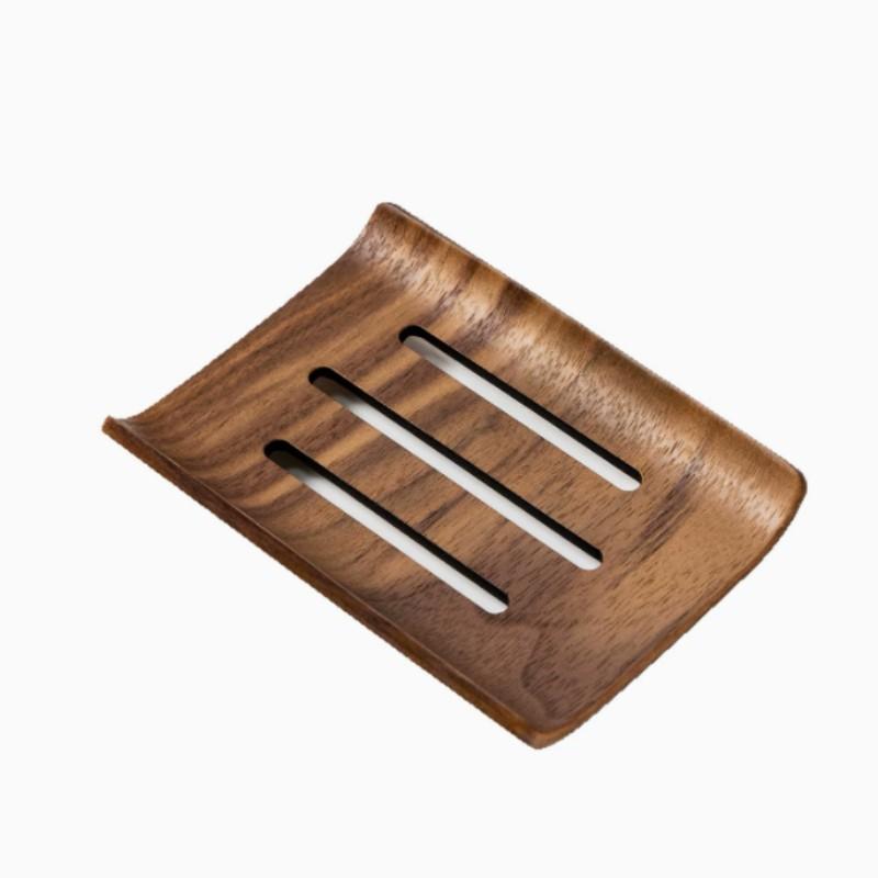 North European Style Simple Bathroom Soap Dish, Single Layer Walnut Soap Tray, Desktop Soap Holder, Water-Draining Soap Box