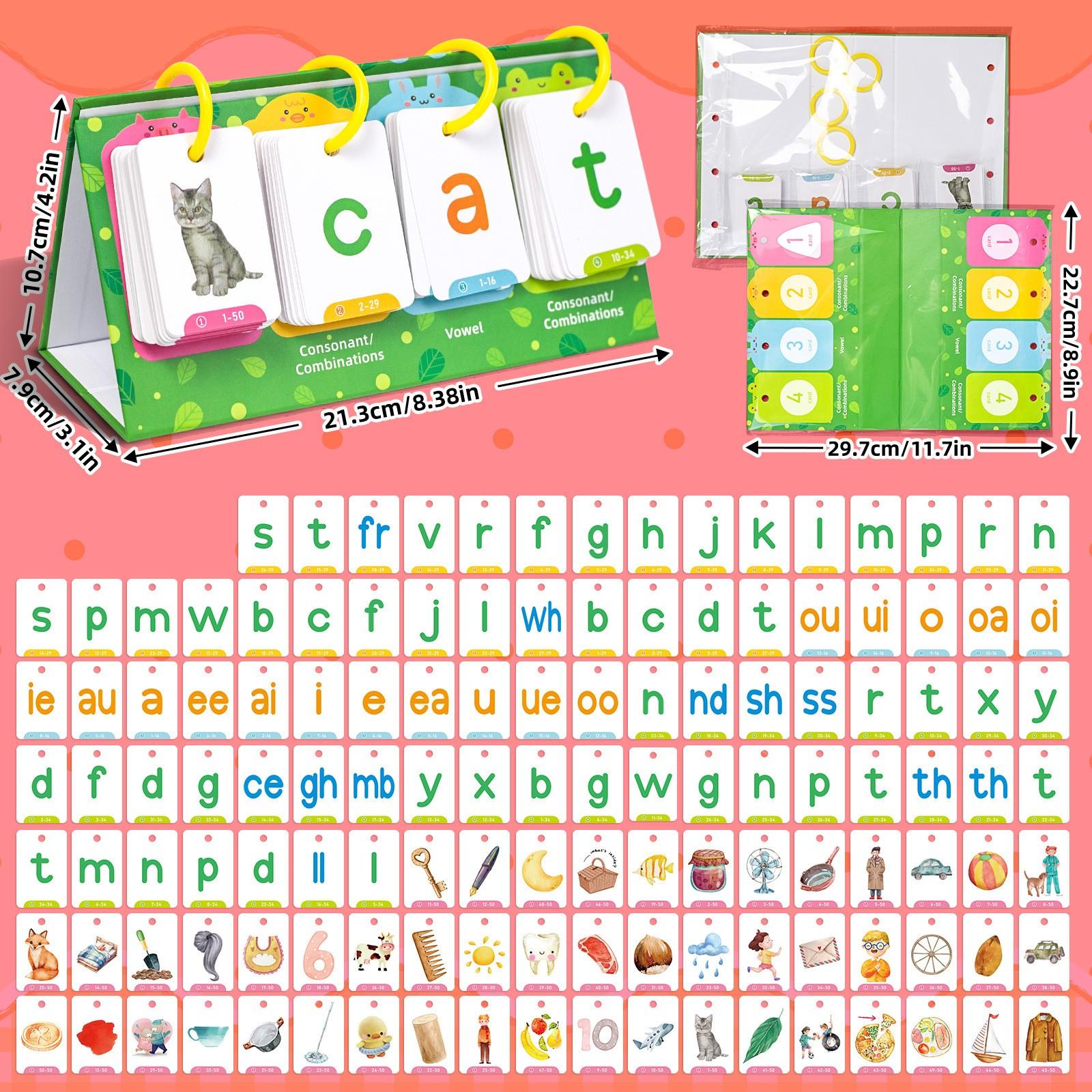 English Phonics Desktop Cards, Vowel Consonant Combinations, Early Education Learning Tool, Educational Toys for Kids, Toddler Flash Cards, Visual Stimulation Cards