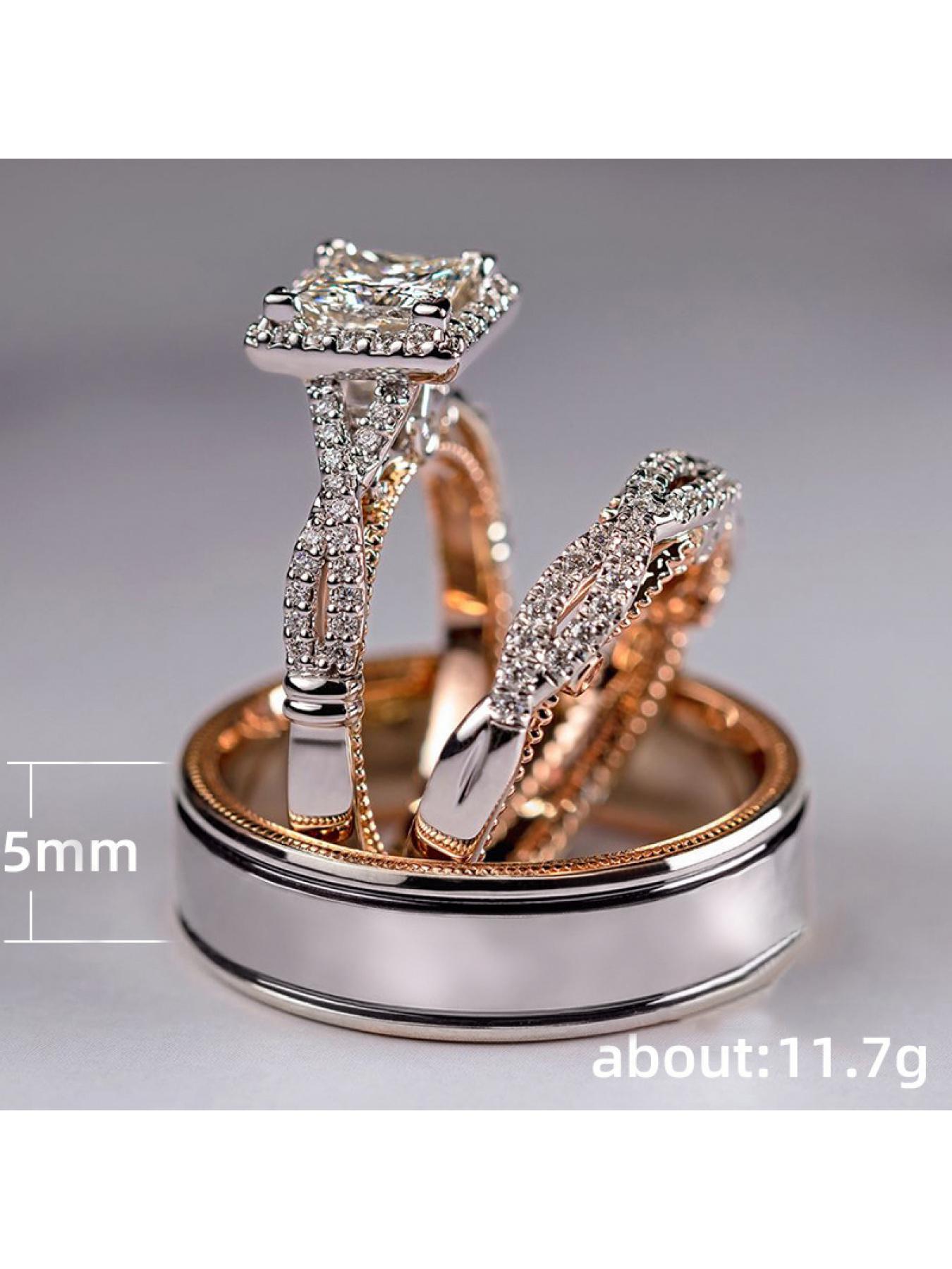 Three-piece ring - Rose gold multi-color shining zirconia ring - Exquisite engagement ring for European and American ladies