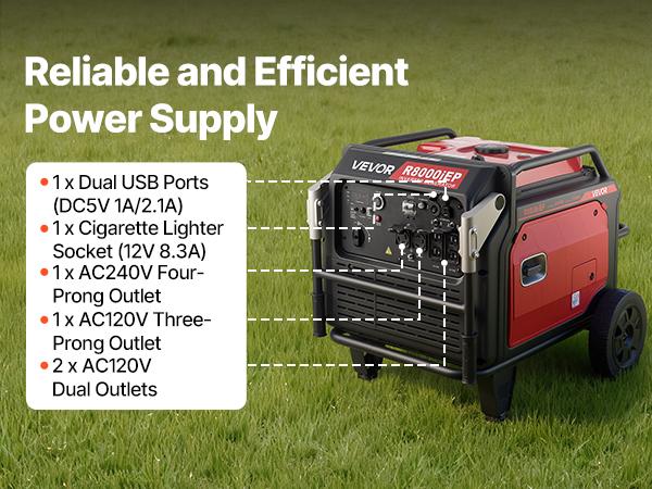 VEVOR Inverter Generator, 10000W Peak Watt 6800W Operating Watt Quiet Inverter Generator, Remote Start Inverters Generators for Home Outdoor, Gas Powered, Stable Power, CO Sensor, RV Ready 1A 2.1A Outlets, Long Run Time