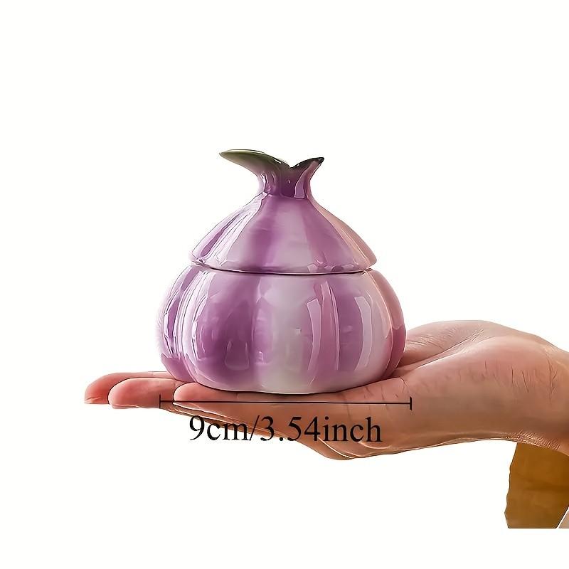 Garlic Shaped Ceramic Canister | Purple Glazed Kitchen Storage Jar for Spices Treats | Decorative Countertop Organizer with Vintage Farmhouse Charm | Functional Decor for Home Cooks & Collectors | US Culinary Accent Piece