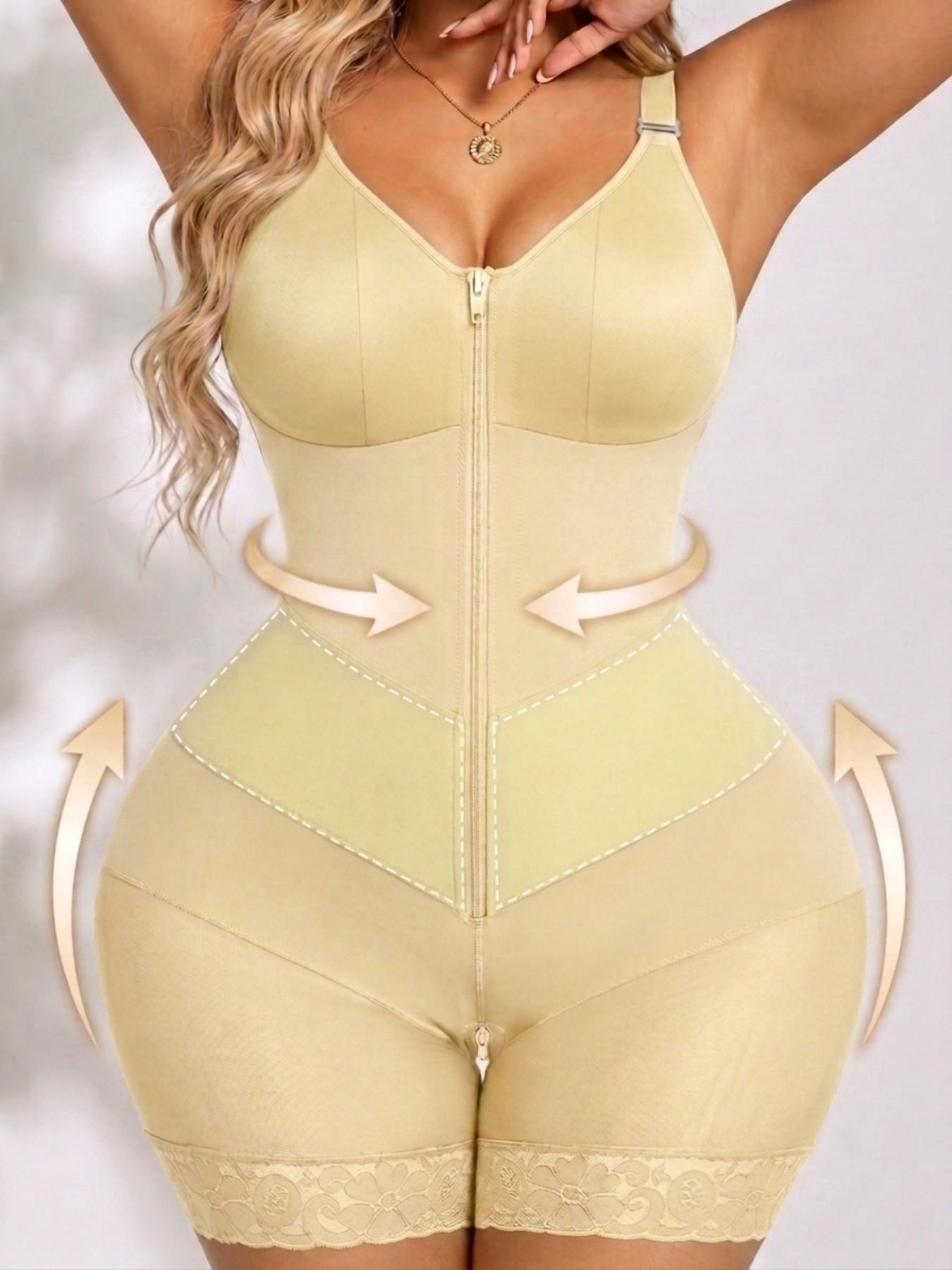 1 Count Shapewear Slim Fitting Bodysuit For Women, Fajas, Butt Lifting And Tummy Control Body Shaper Zipper Bodysuit, Adjustable Strap Jumpsuit, Front Zipper V-Shaper Belt Compression Colombian Shapewear, Suitable For Daily Wear, Sports
