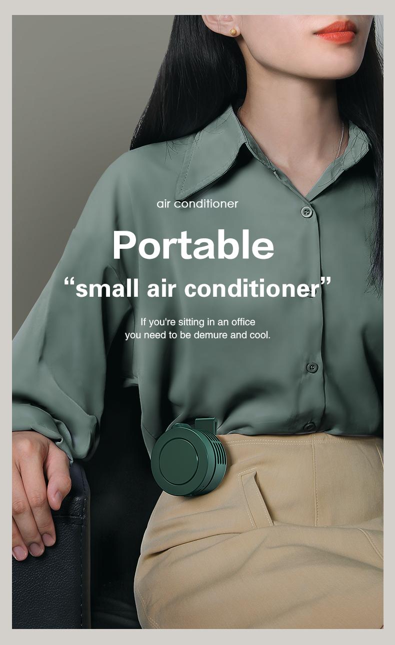 Mini Wearable Waist Fan – 360° Rotating Bladeless Airflow, USB or Battery Operated, Hands-Free Cooling for Hiking, Farming, and Camping