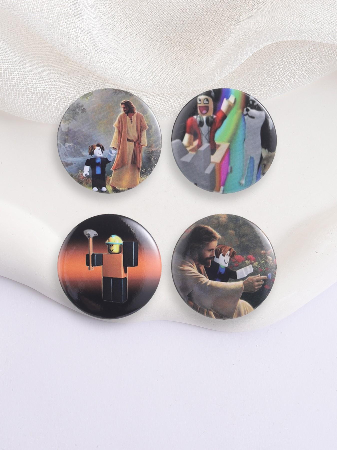 4PCS Cartoon Game Meme & Jesus Design Tinplate Soft Button Pins , Creative Game Metal Pins Backpack Clothes Lapel Jacket Badge ,Unisex Daily Accessory,Fashion Jewelry Gift for for Fans Collectors