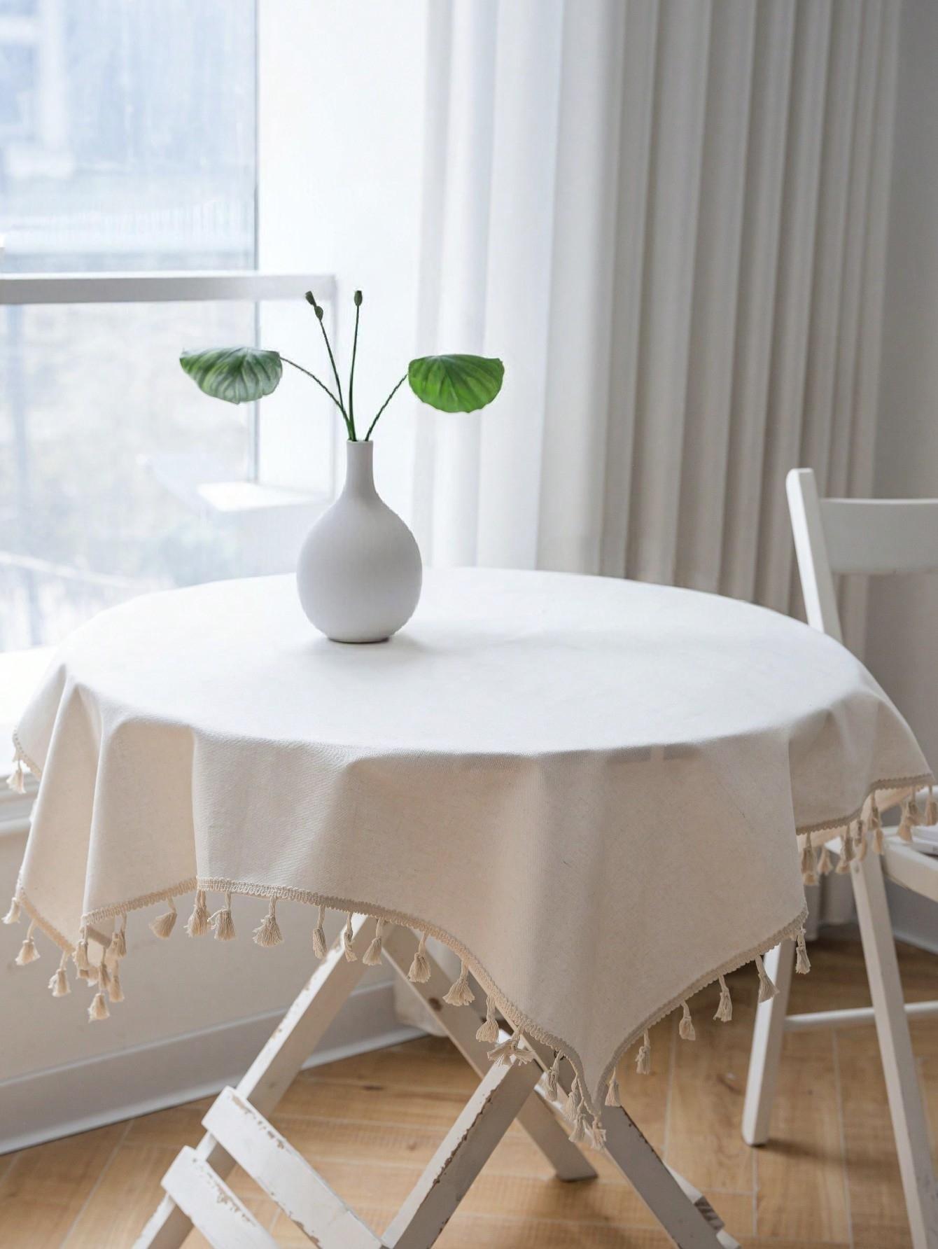 1pc Tablecloth with Fringe, Square Woven Design, Ideal for Kitchen, Dining Table, Tea Table, Elegant Home Decor Accessory