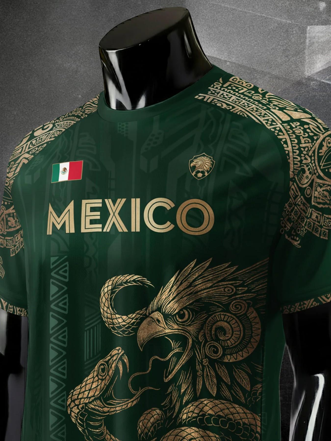 Mexico Aztec Eagle Heritage Soccer Jersey, All over Print, Fitted Casual Style for All Seasons, Unique Animal and Tribal Design Mexico Aztec Eagle Heritage Soccer Jersey, All over Print, Fitted Casual Style for All Seasons, Unique Animal and Tribal Design