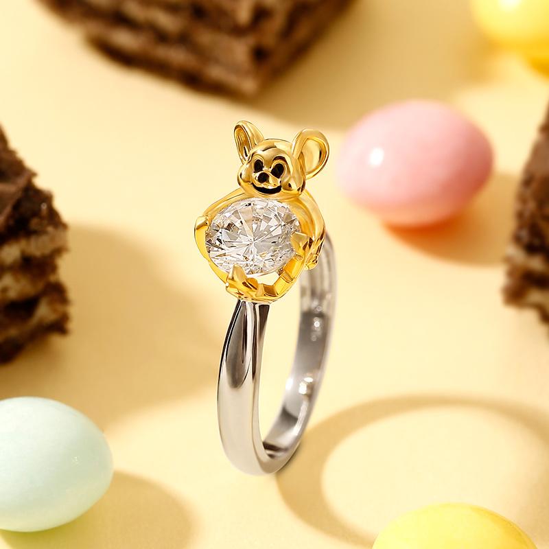 Jeulia Hug Me Series Cute Animals hug Diamond Round Cut Sterling Silver Rings Set for Wedding Birthday Engagement Chrsitmas Valentines Women Girls Gift white gold elegance