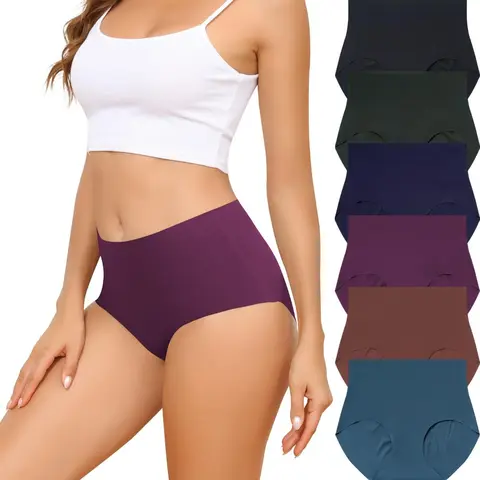 LEVAO Women's Seamless Smooth Panties 6-Pack - High-Cut High-Waisted Elastic Briefs, Polyamide-Elastane Fabric, Double-Layer Crotch, 3D Butt, Foldable Design, Underwear for Women, Birthday/Christmas Gift